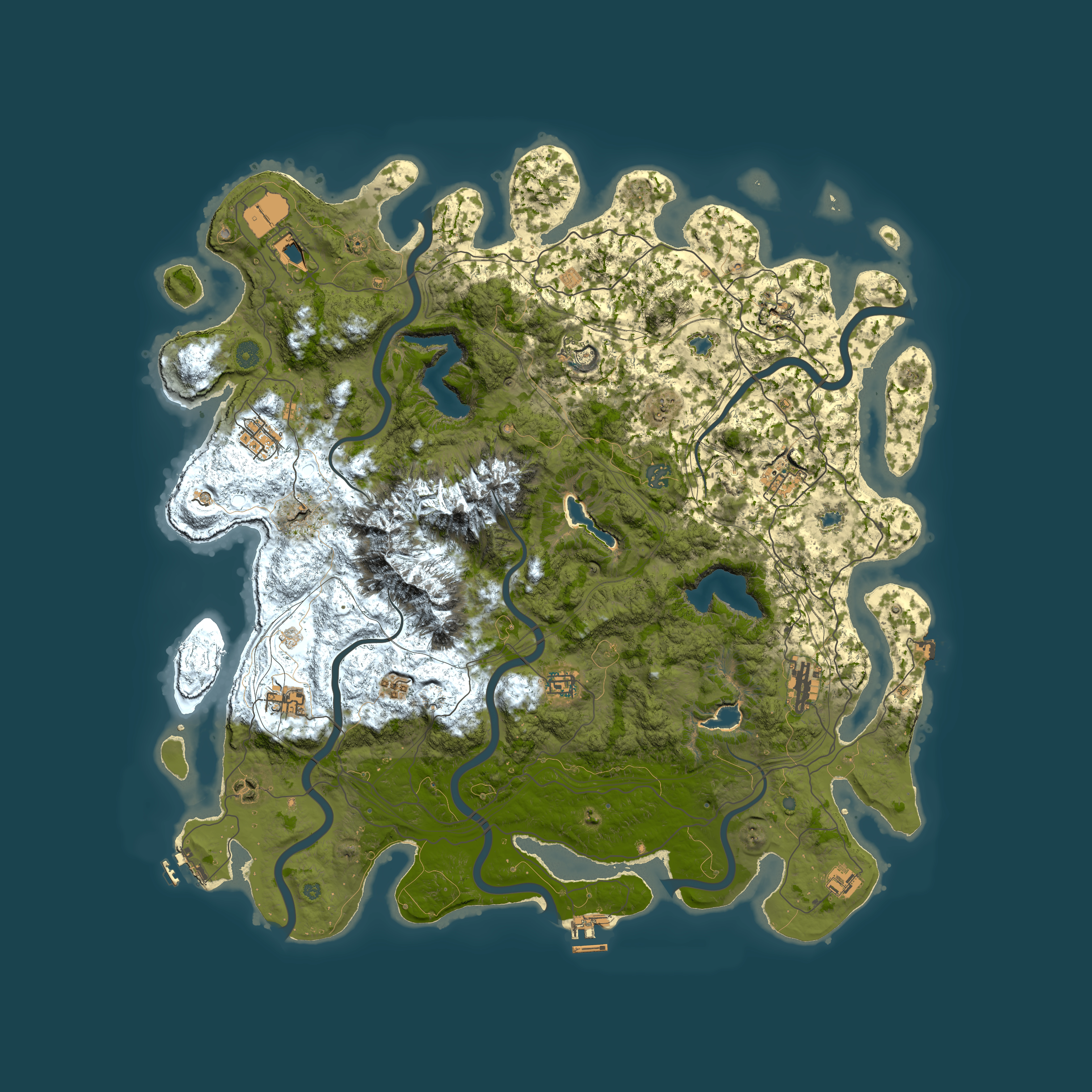 Full top-down render of Rust map seed 88416172, 5000x5000m