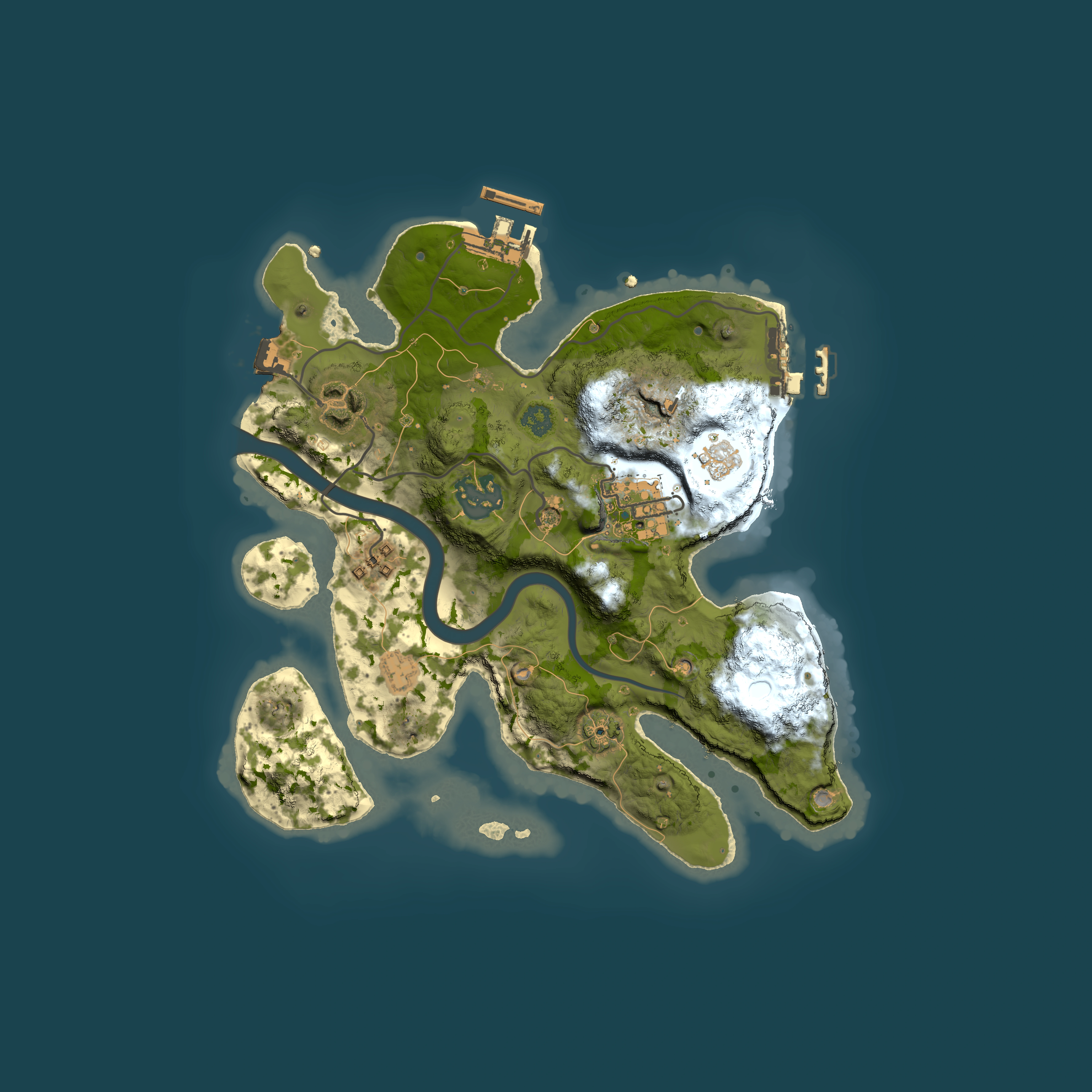 Full top-down render of Rust map seed 1157819542, 2500x2500m
