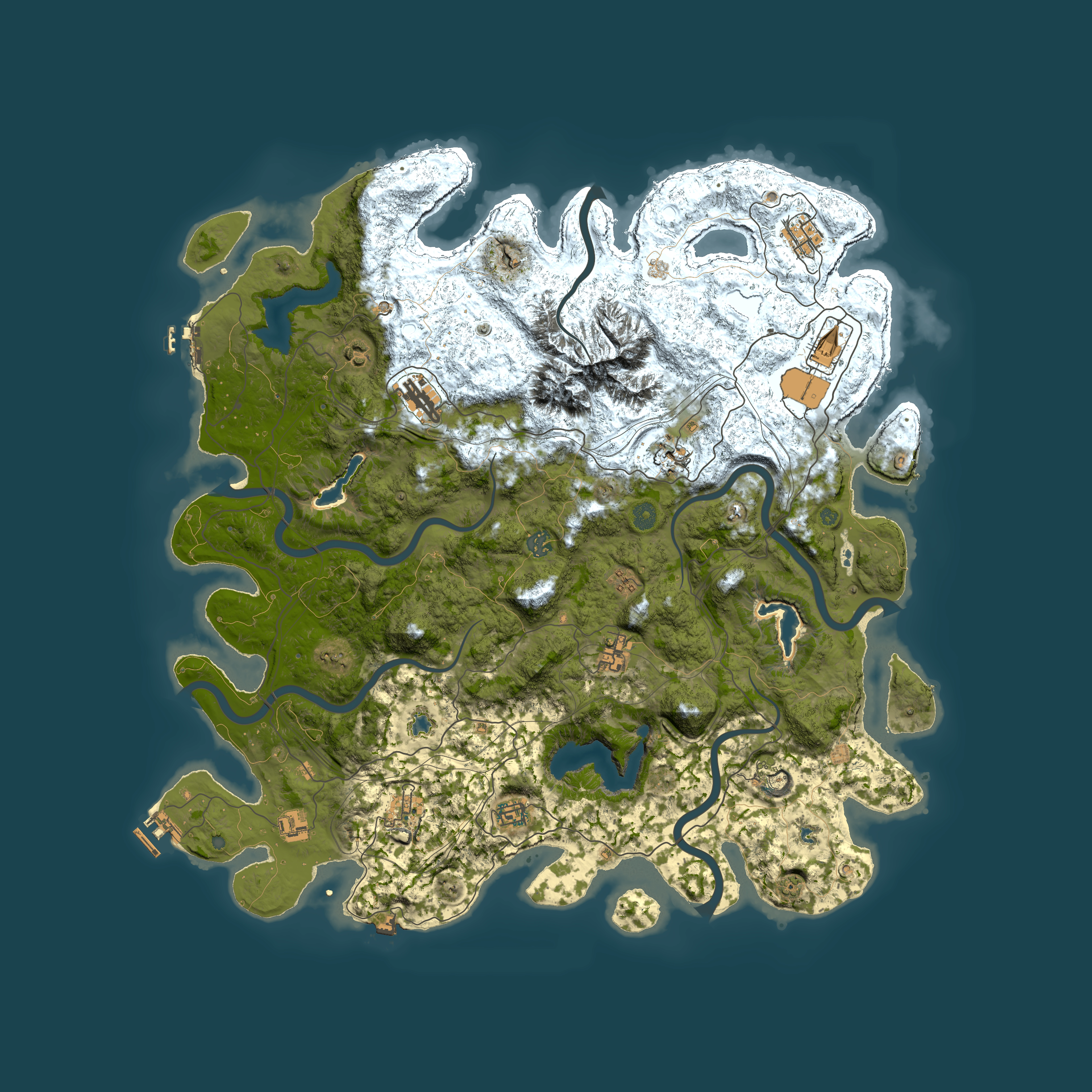 Full top-down render of Rust map seed 1299245581, 5000x5000m