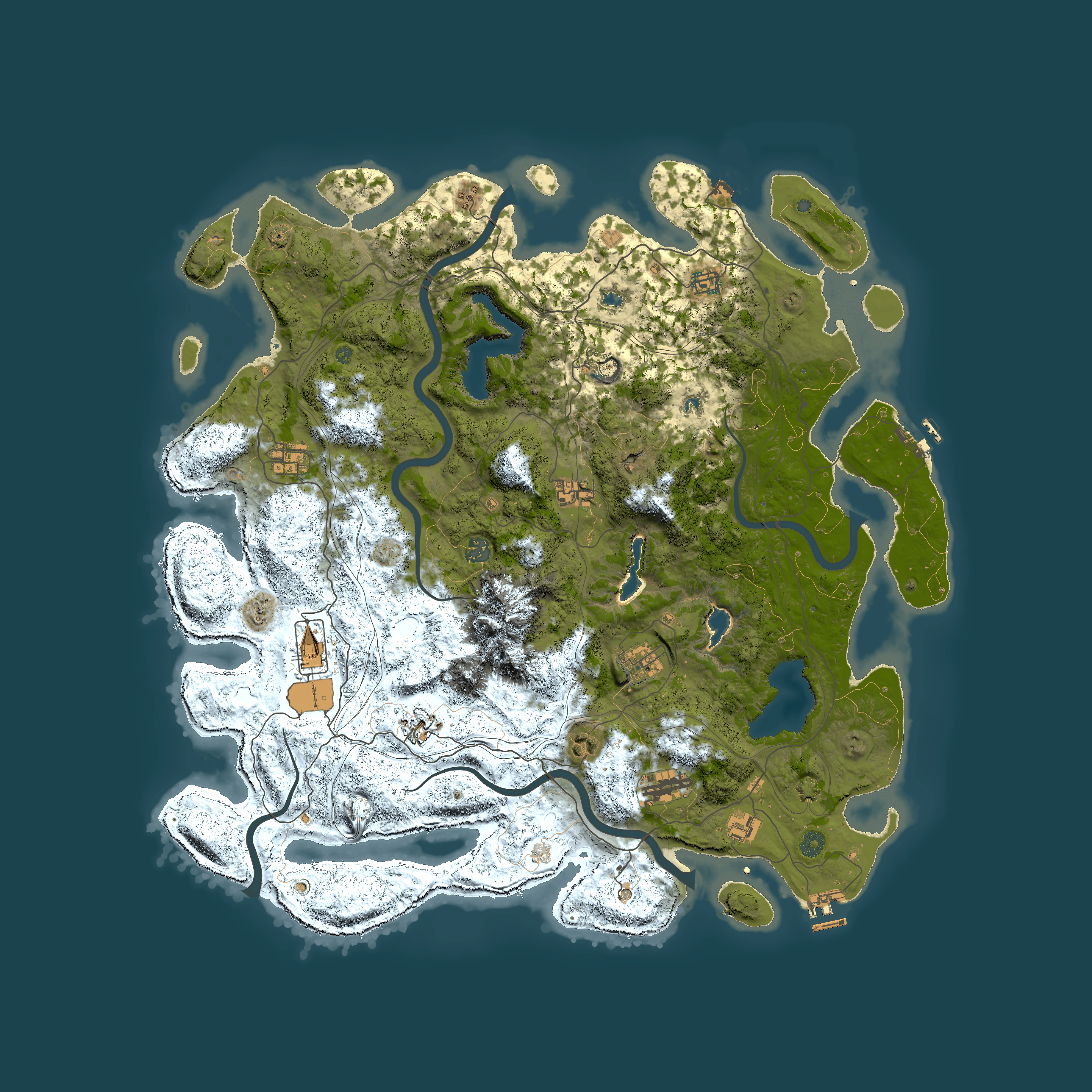 Full top-down render of Rust map seed 1629850279, 5000x5000m