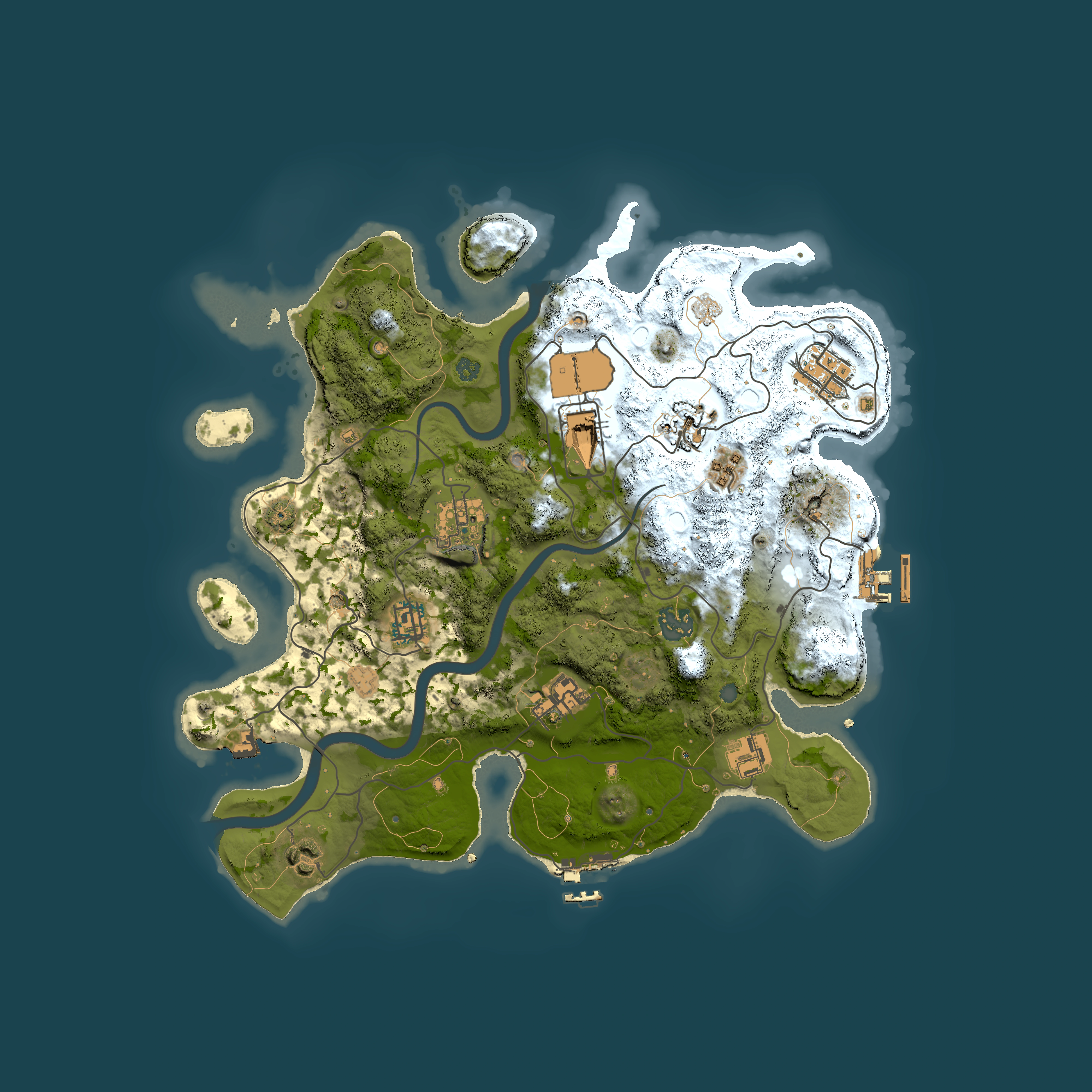Full top-down render of Rust map seed 107037909, 3500x3500m