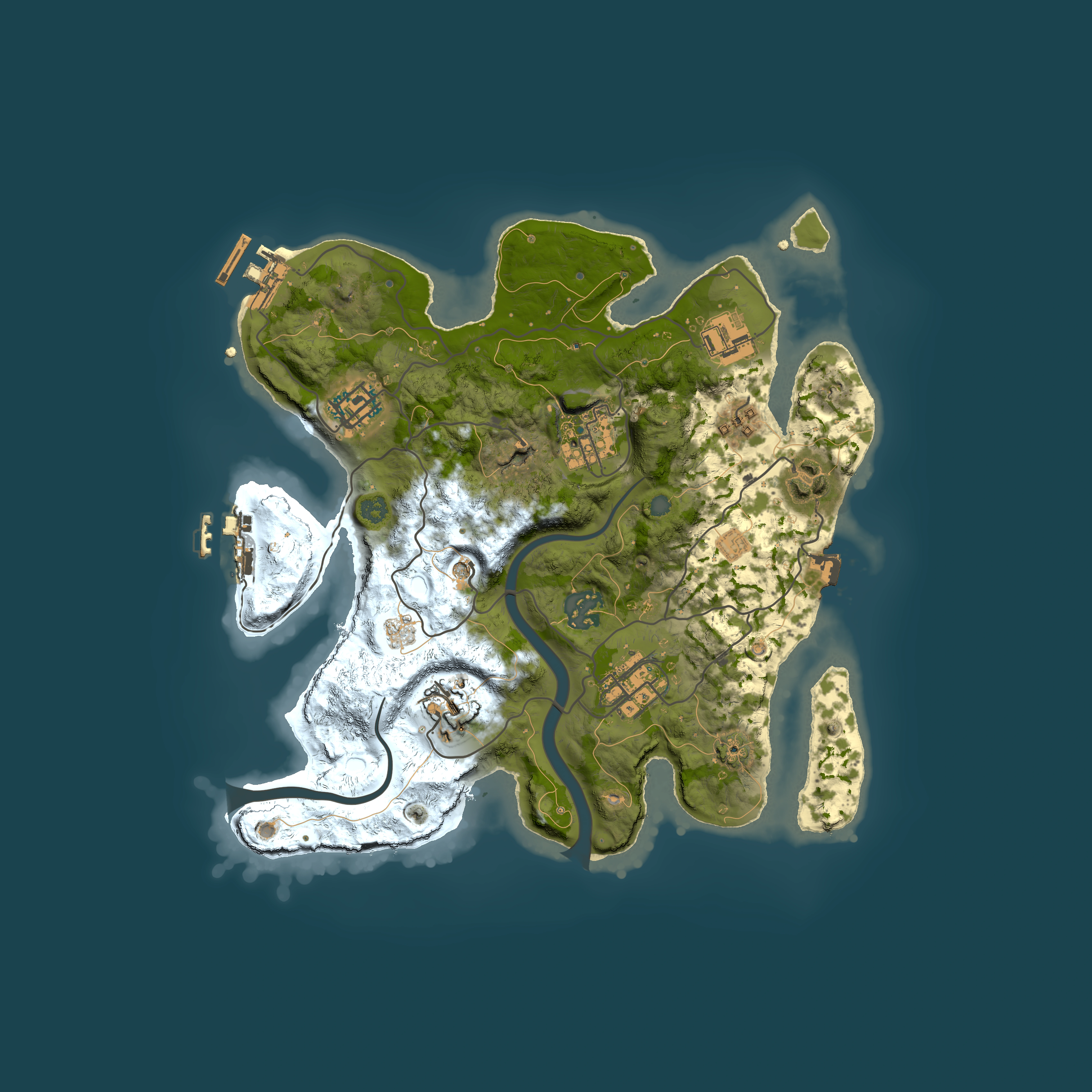 Full top-down render of Rust map seed 1493140798, 3000x3000m