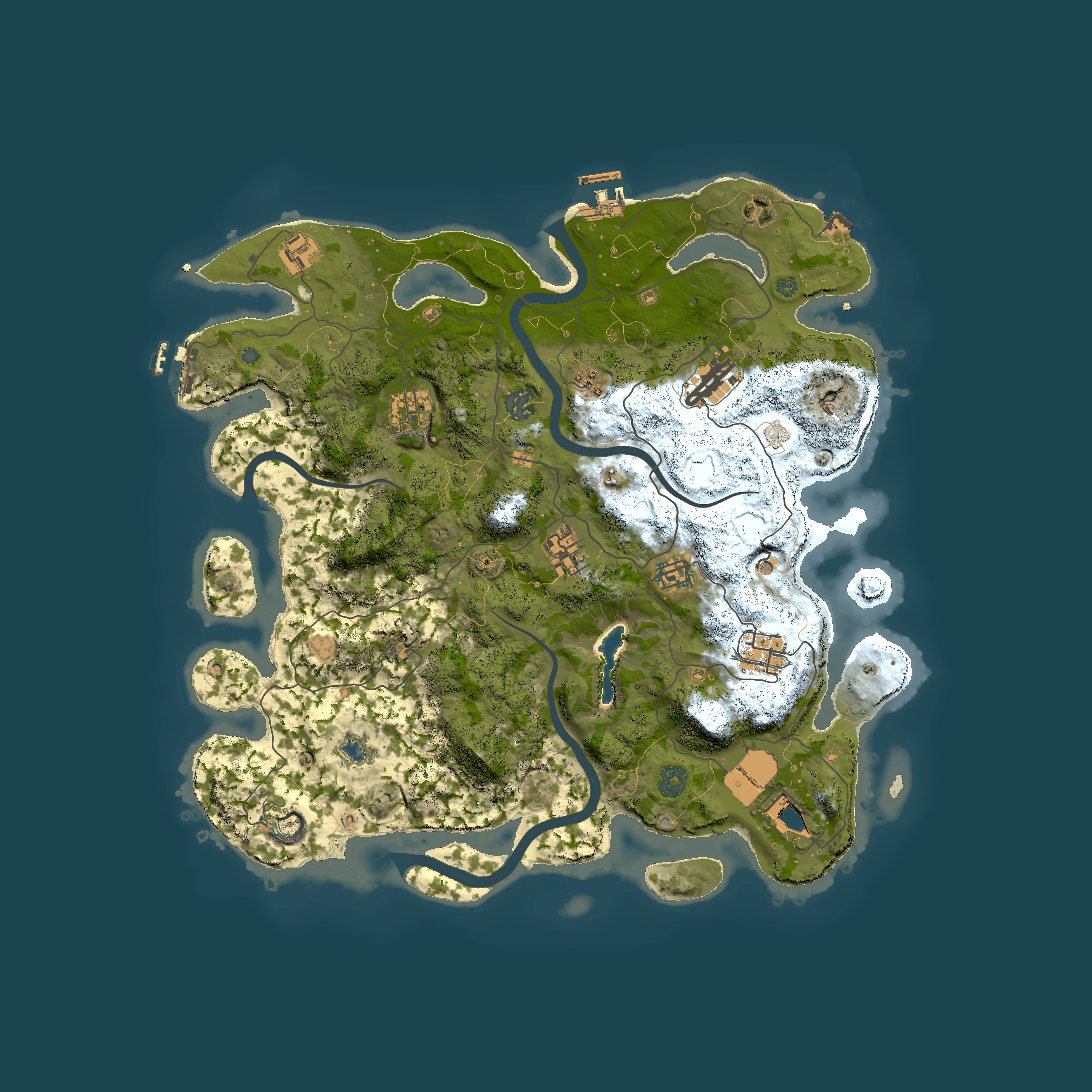 Full top-down render of Rust map seed 1991980009, 4000x4000m