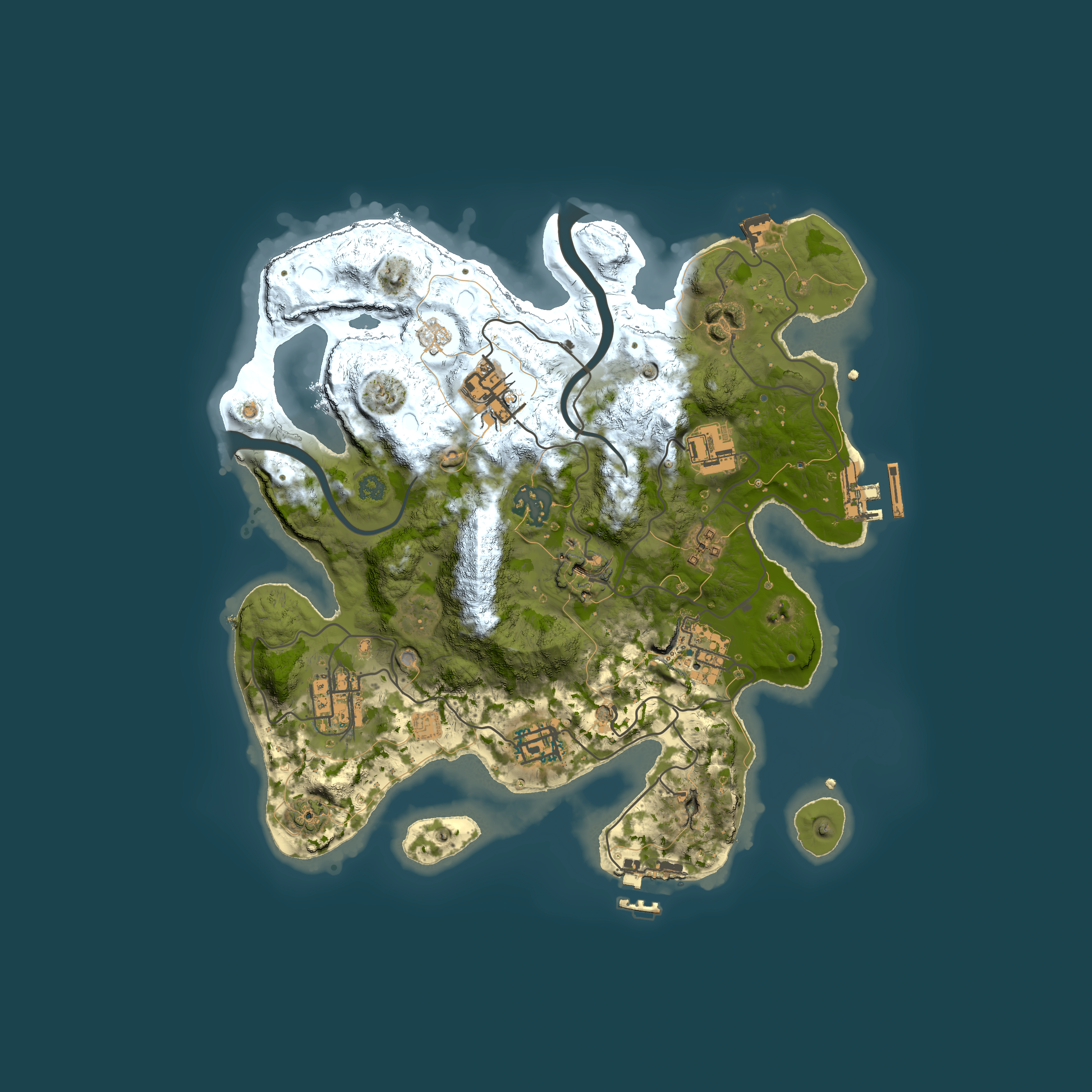 Full top-down render of Rust map seed 1237007268, 3000x3000m