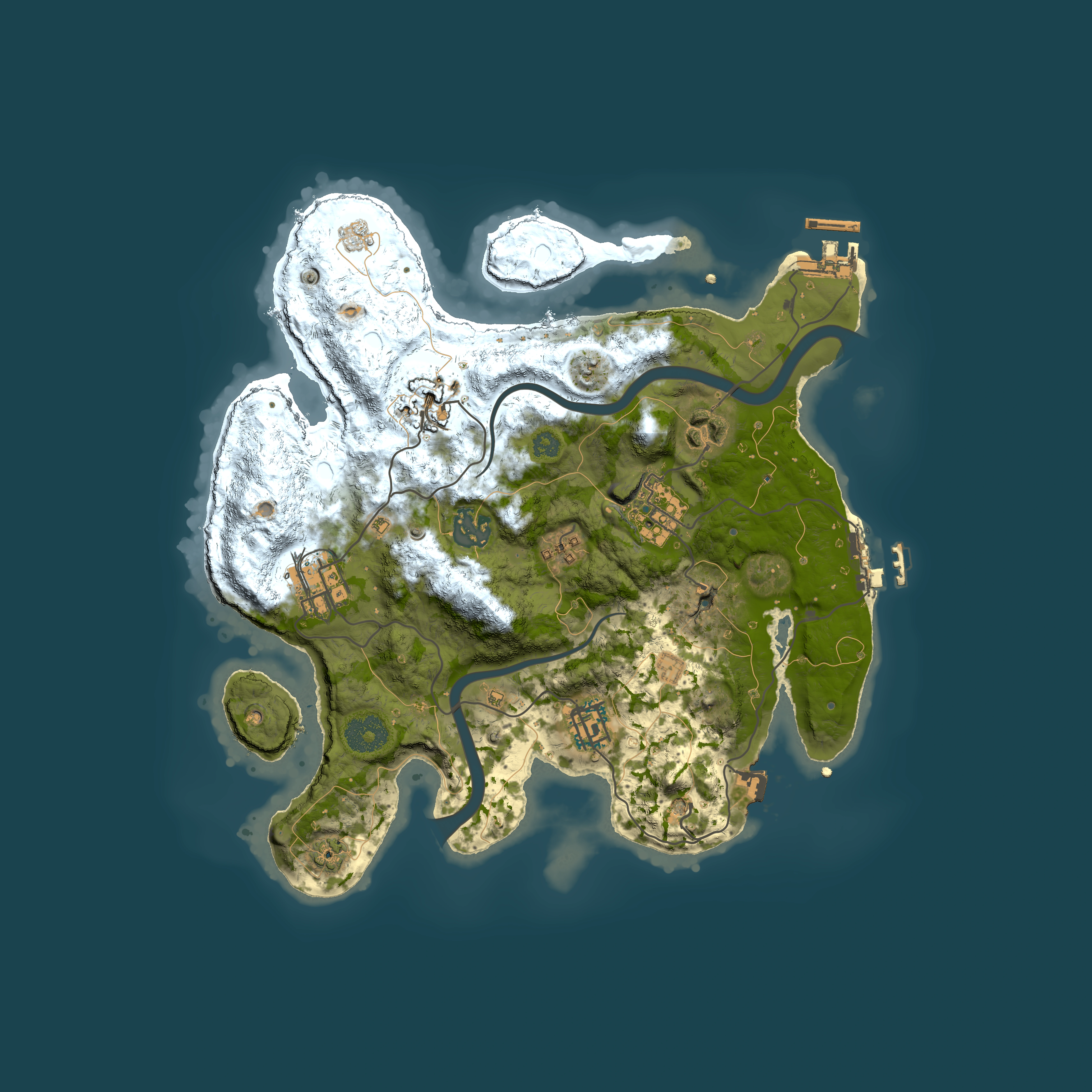 Full top-down render of Rust map seed 101814576, 3000x3000m