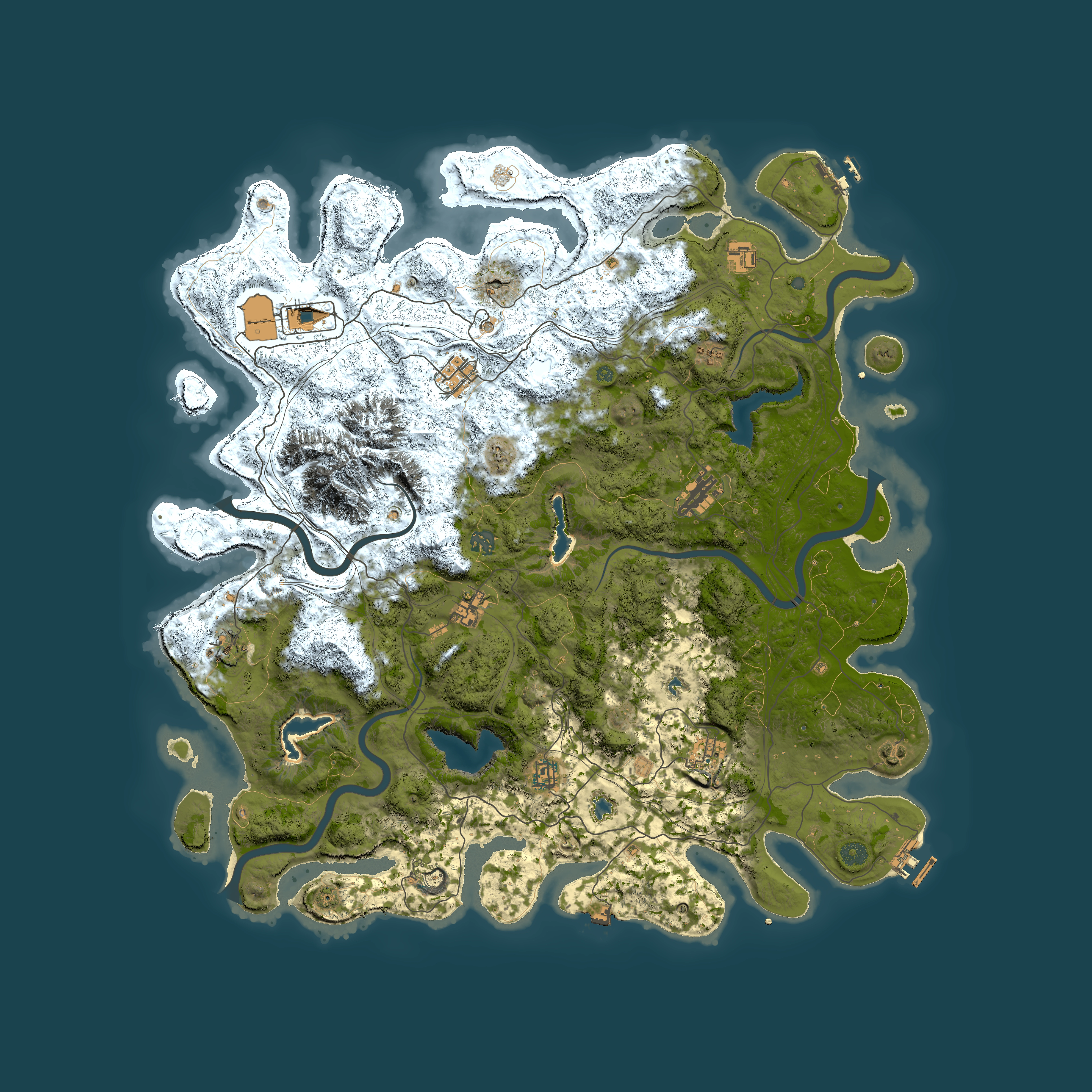 Full top-down render of Rust map seed 1632882062, 5000x5000m