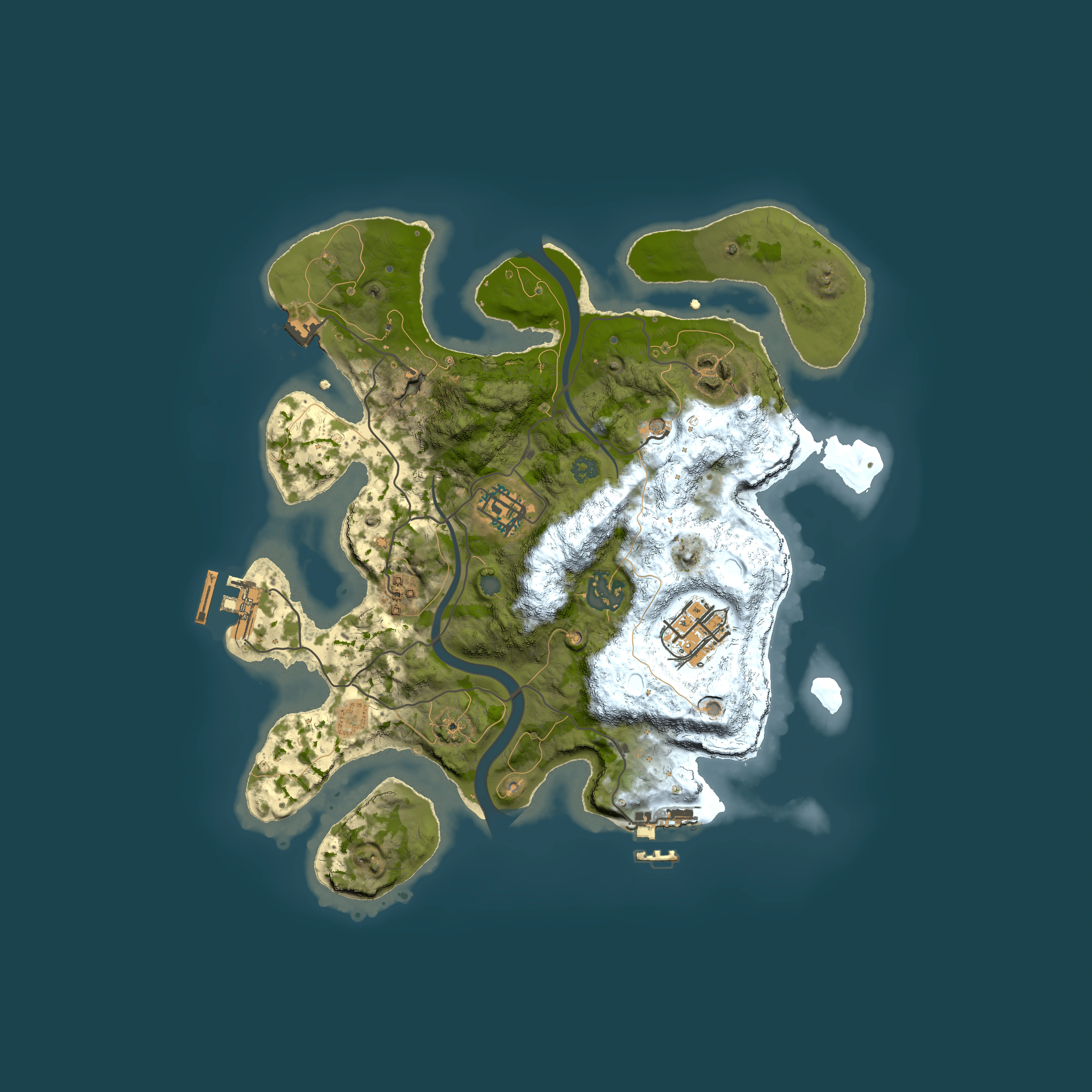 Full top-down render of Rust map seed 2129816779, 3000x3000m