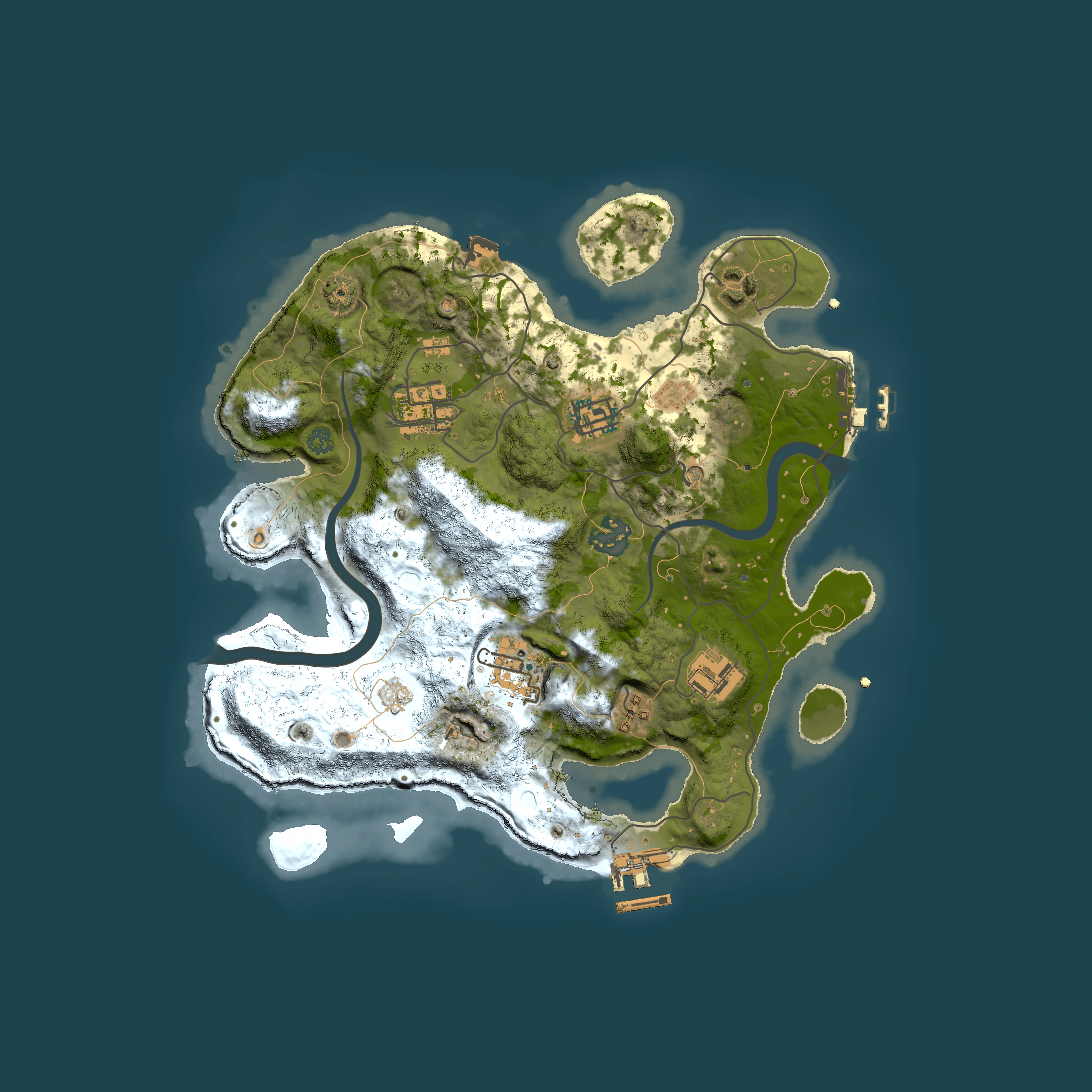 Full top-down render of Rust map seed 94993645, 3000x3000m