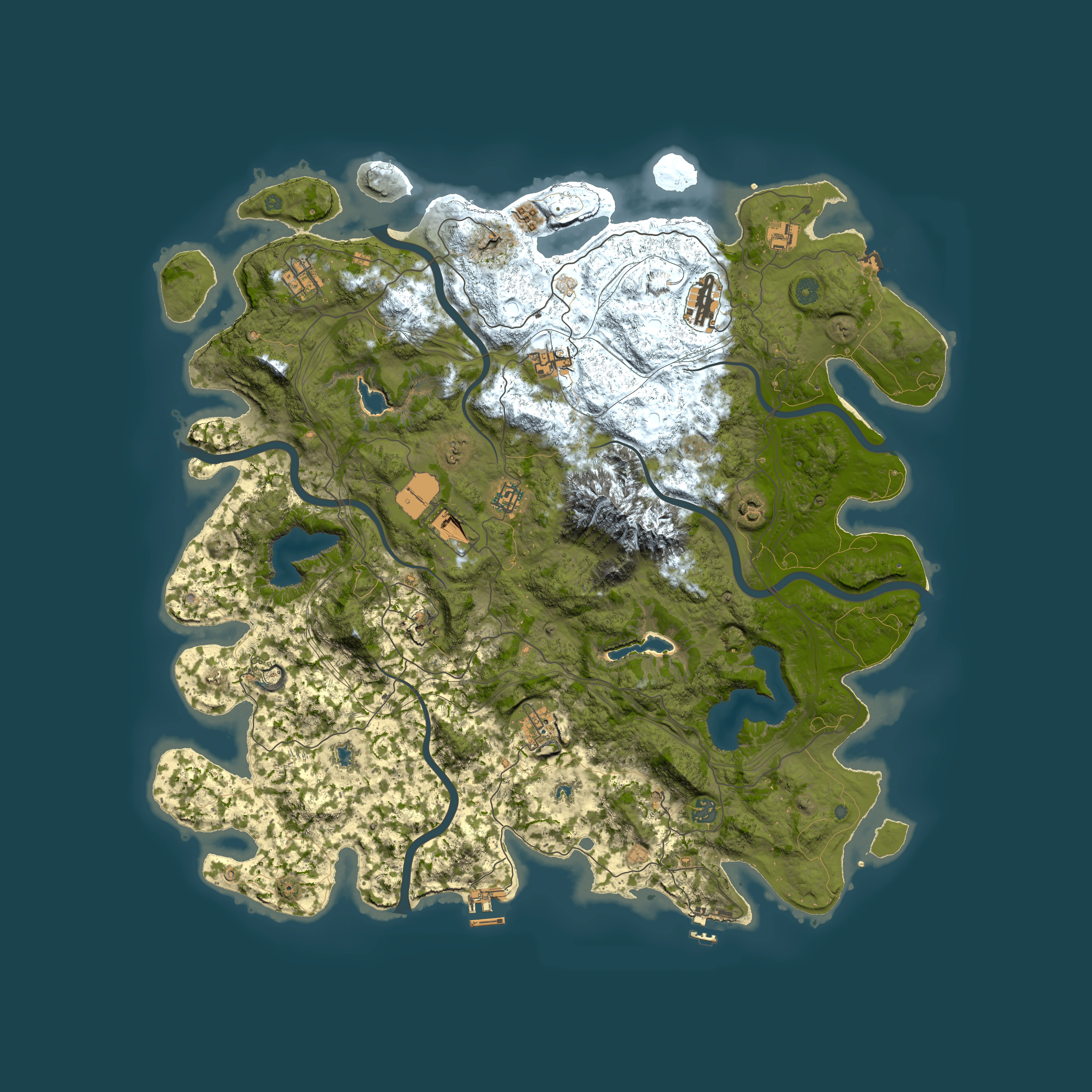 Full top-down render of Rust map seed 156841543, 5000x5000m