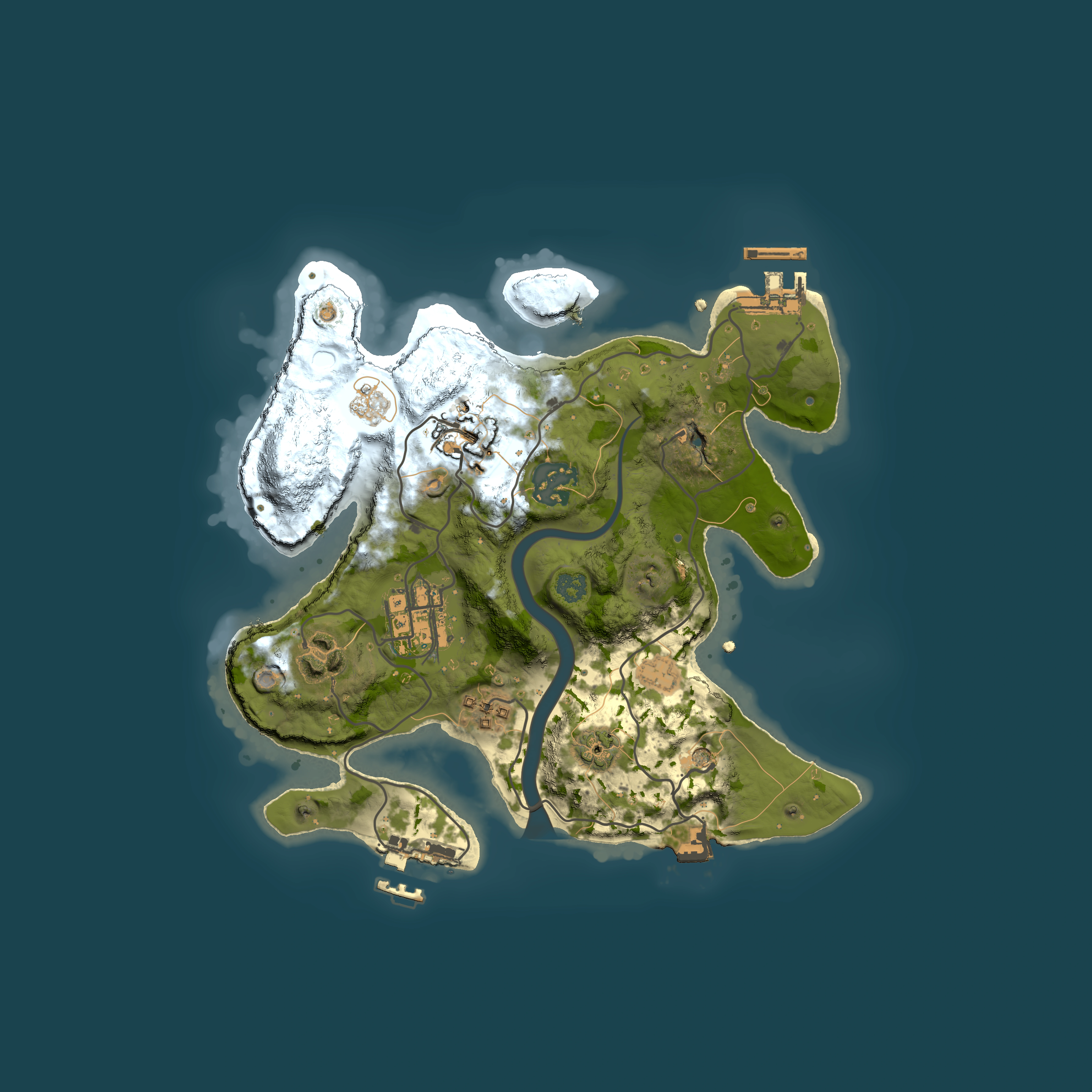 Full top-down render of Rust map seed 1582438048, 2500x2500m