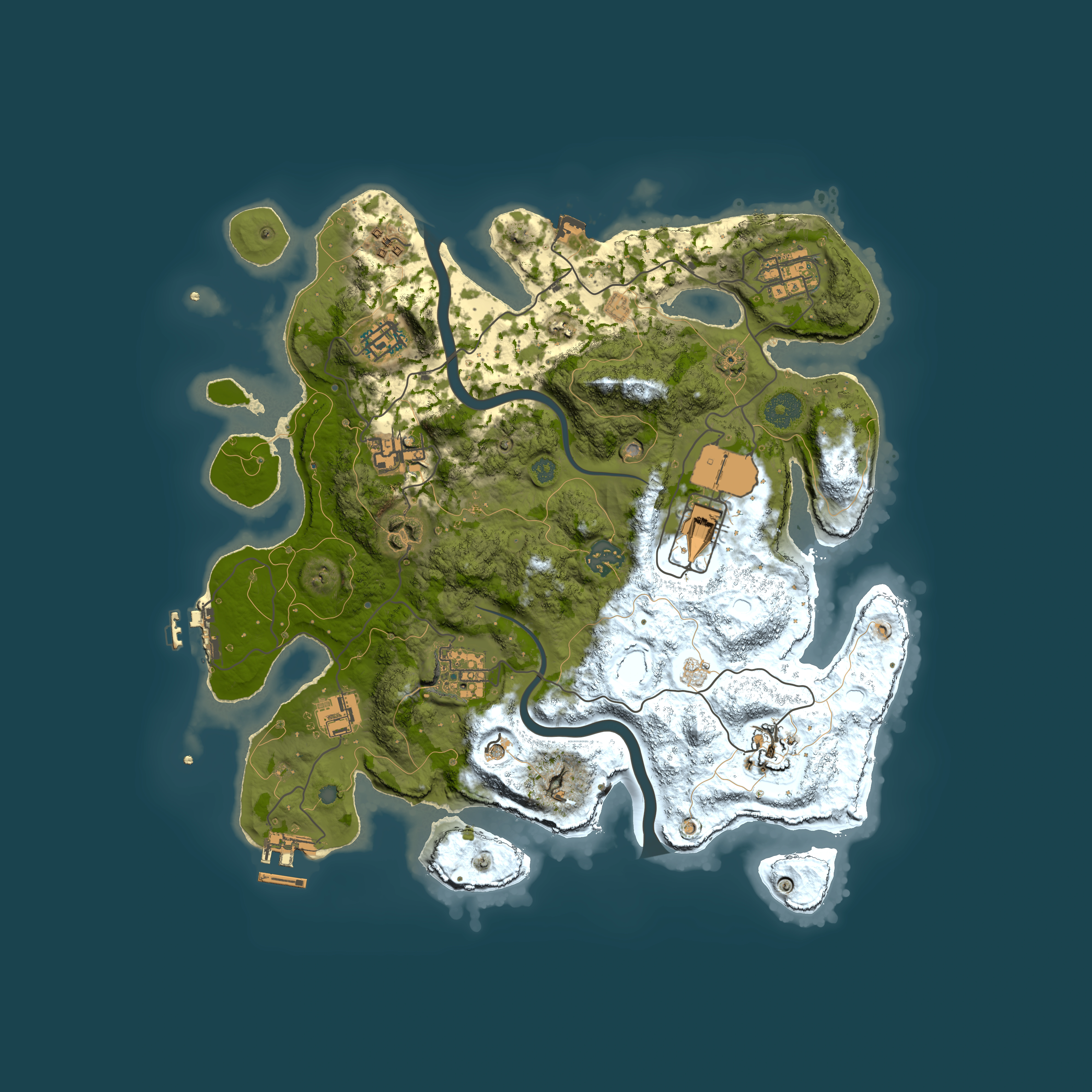 Full top-down render of Rust map seed 1493762561, 3500x3500m