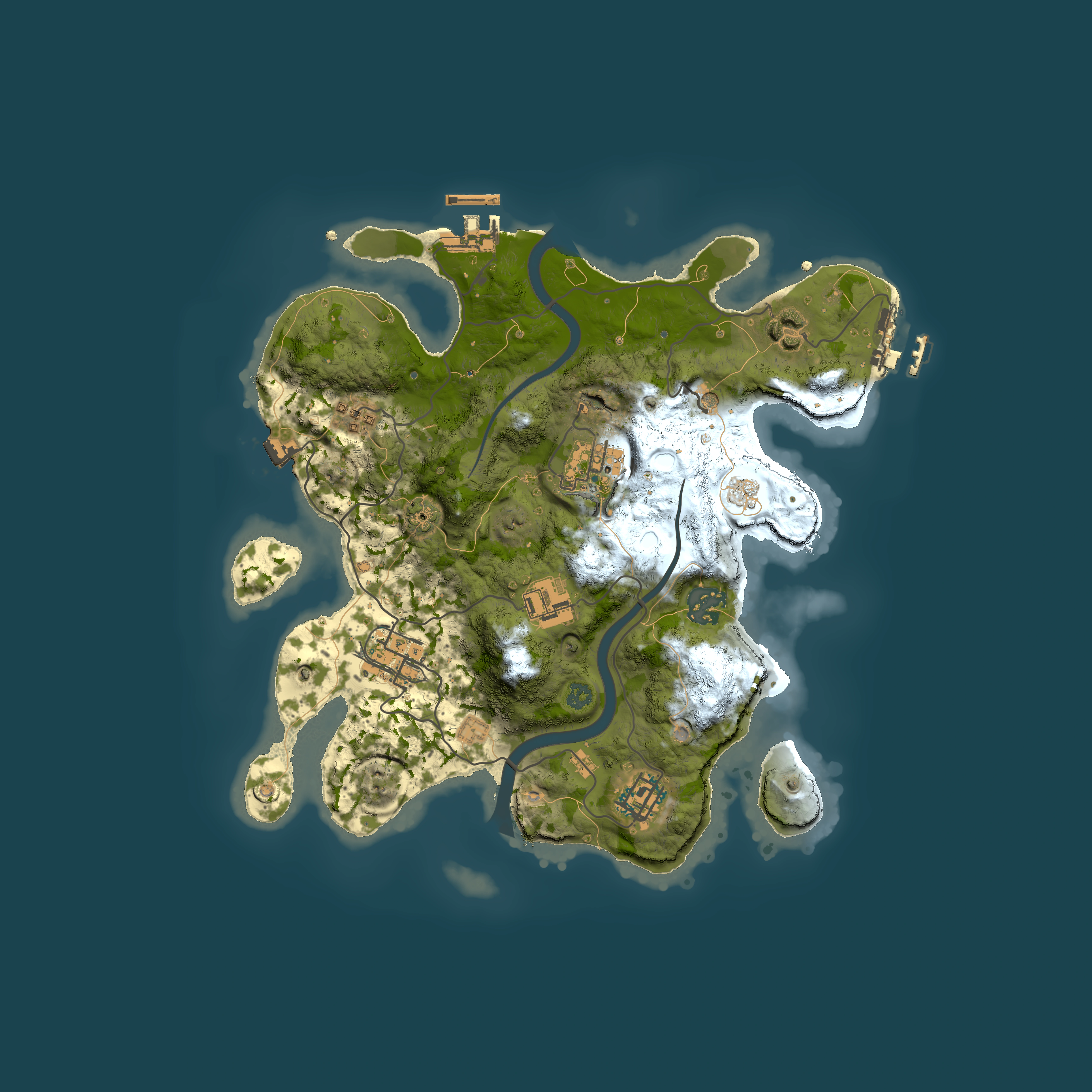 Full top-down render of Rust map seed 672812999, 3000x3000m