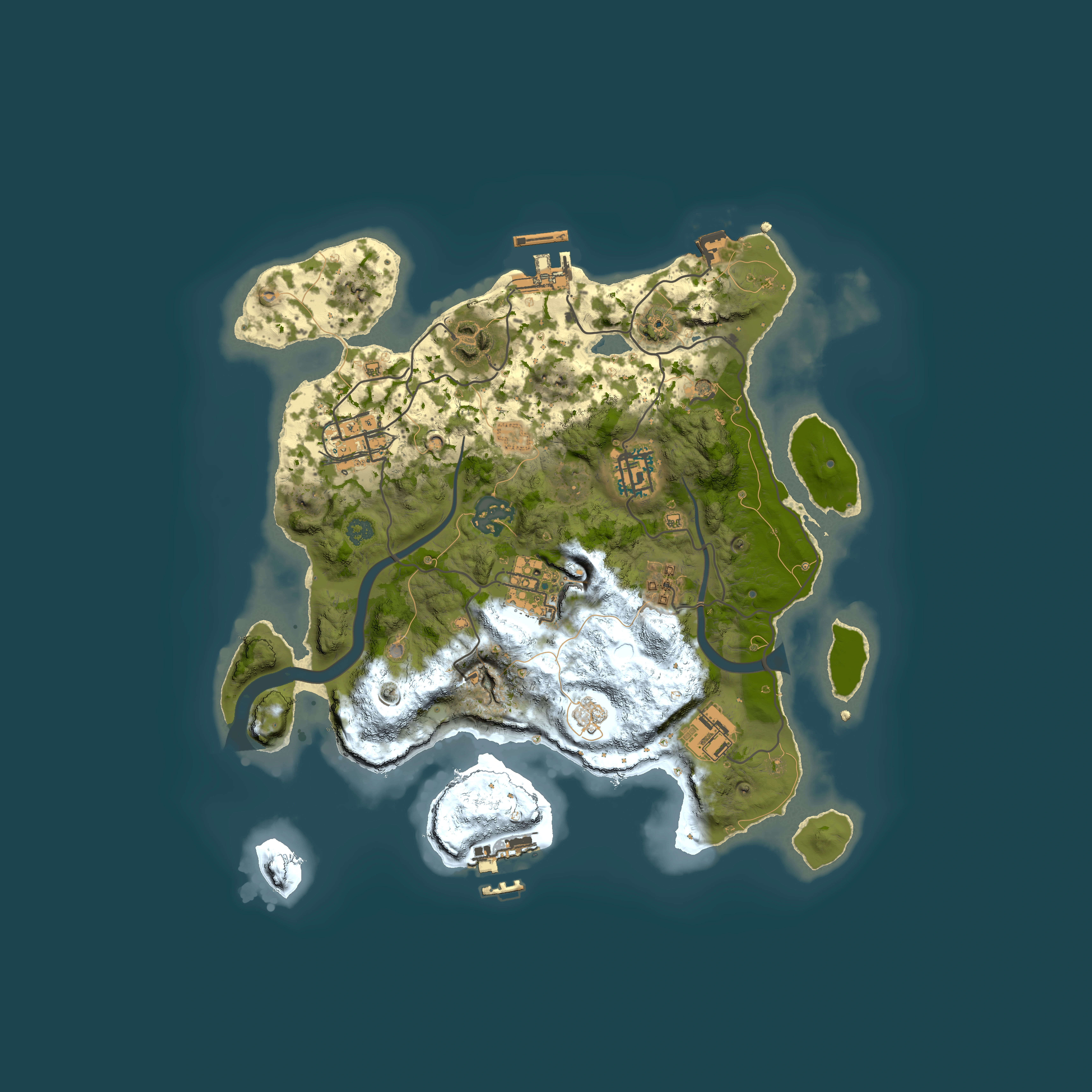 Full top-down render of Rust map seed 1594142029, 3000x3000m
