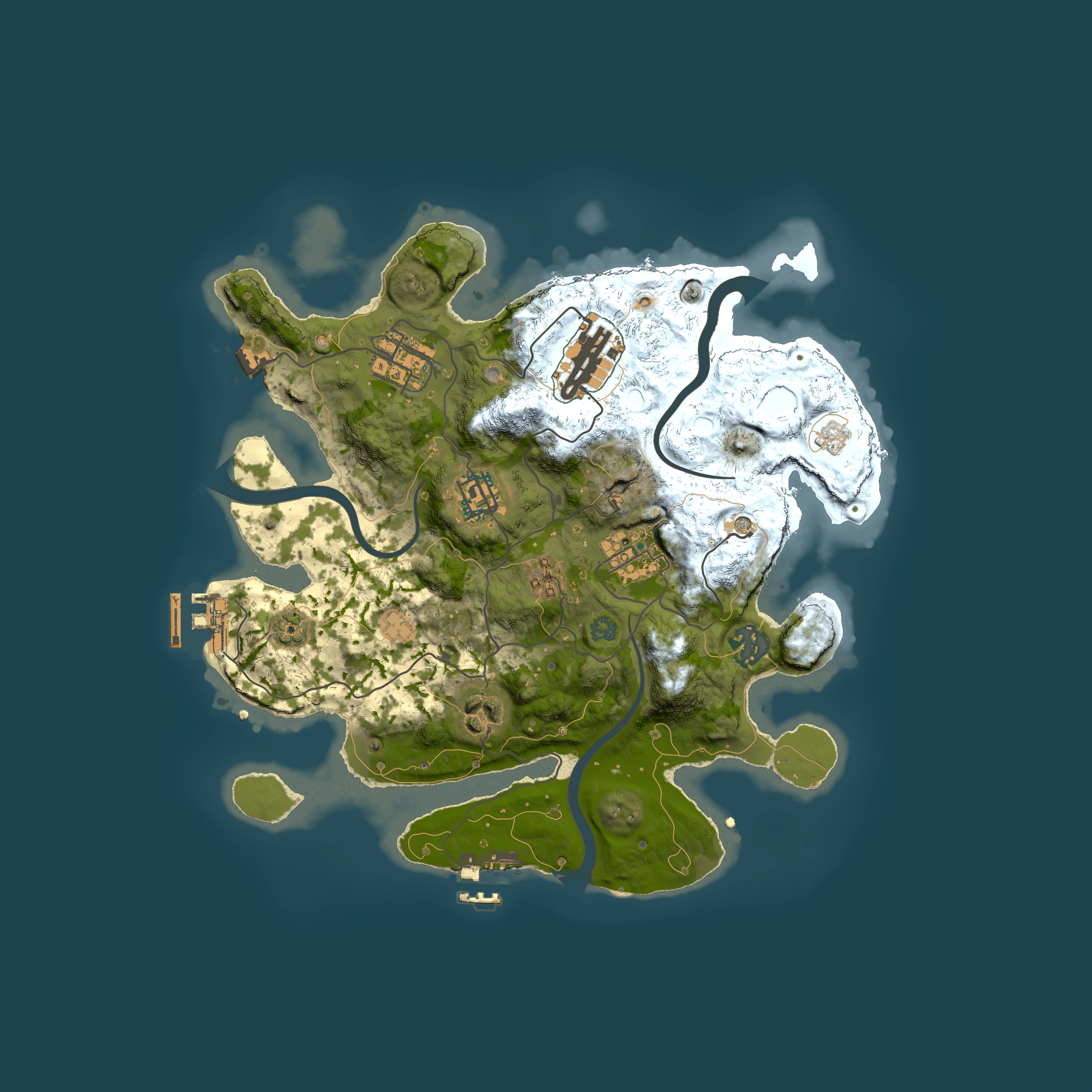 Full top-down render of Rust map seed 162853873, 3000x3000m