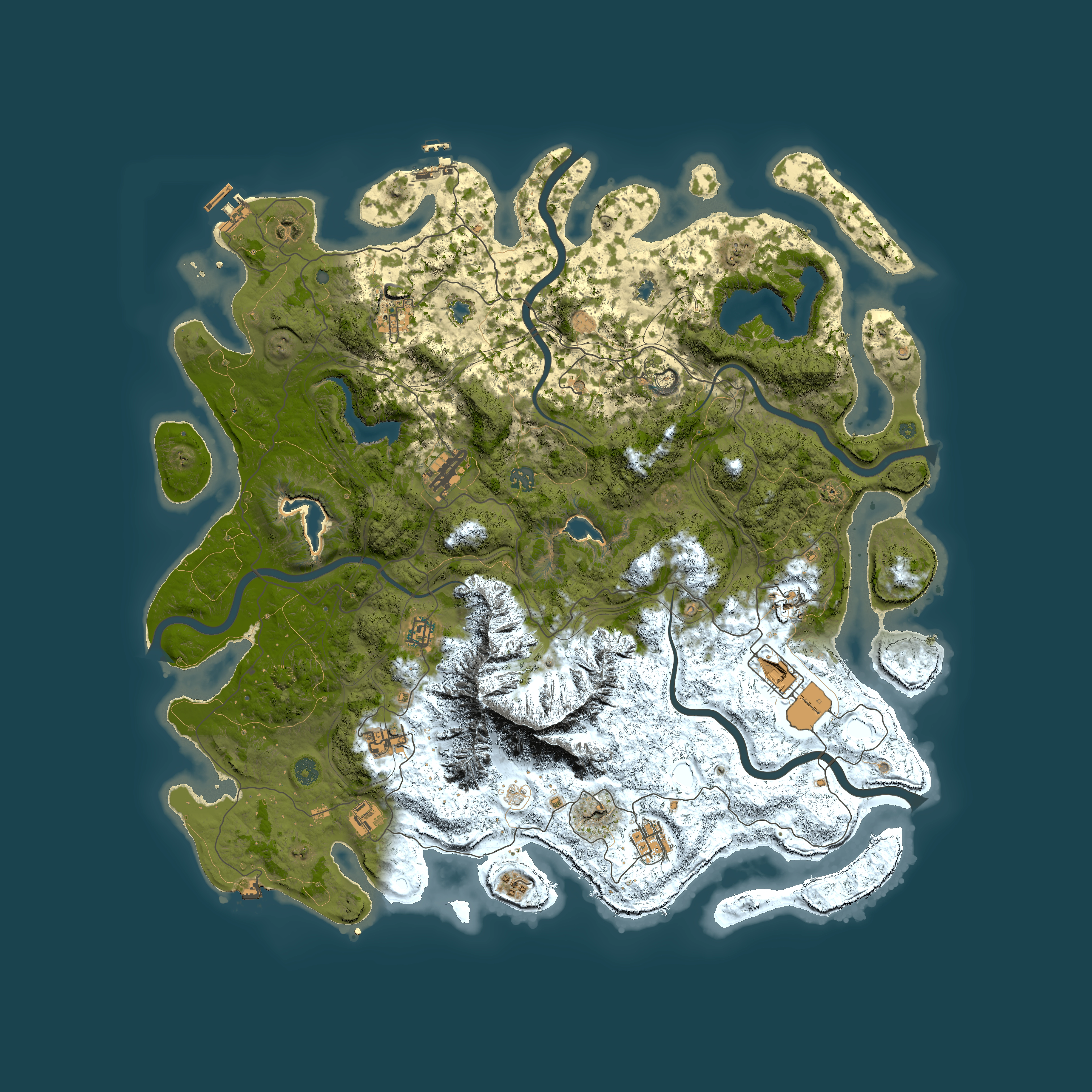 Full top-down render of Rust map seed 318548197, 5000x5000m