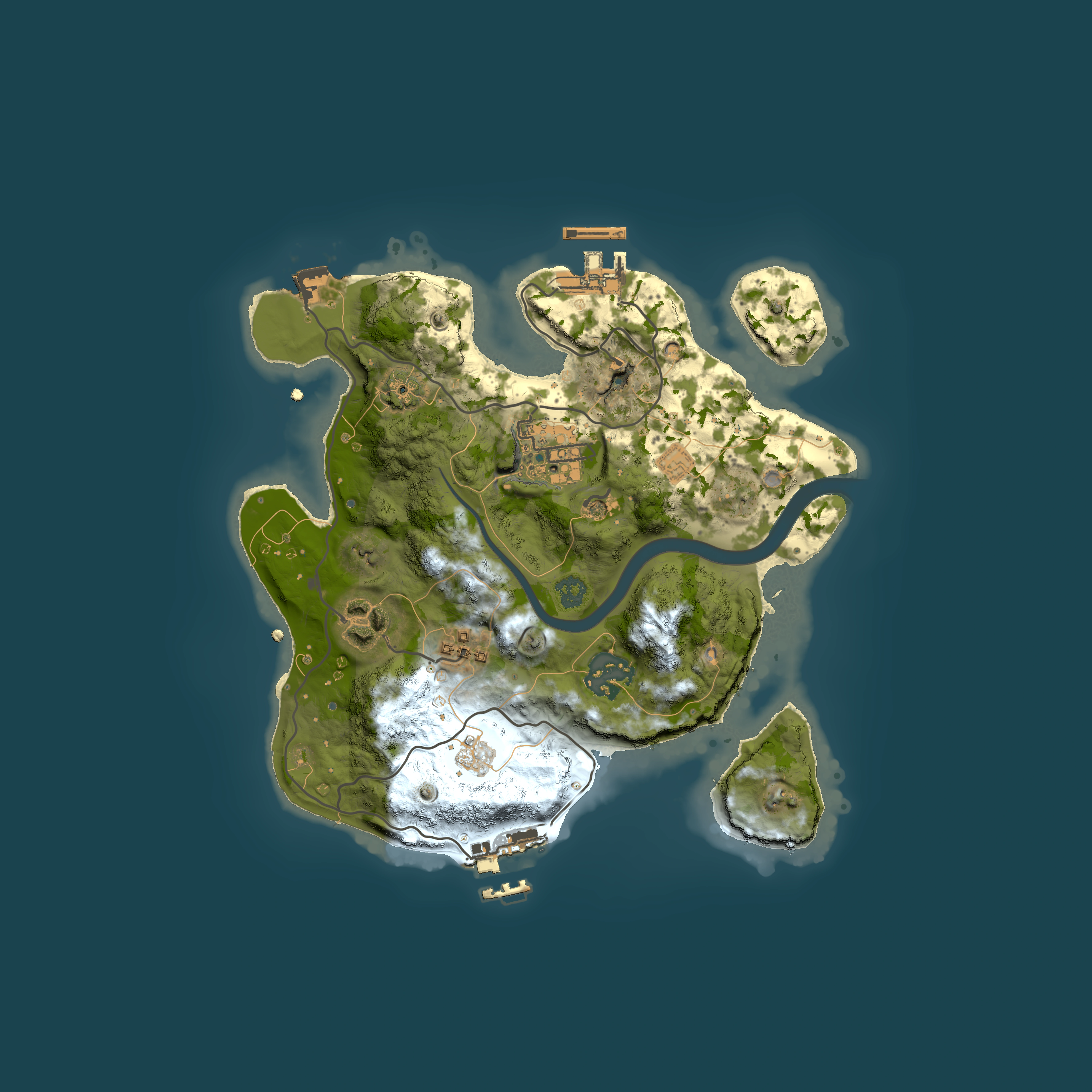 Full top-down render of Rust map seed 23861944, 2500x2500m