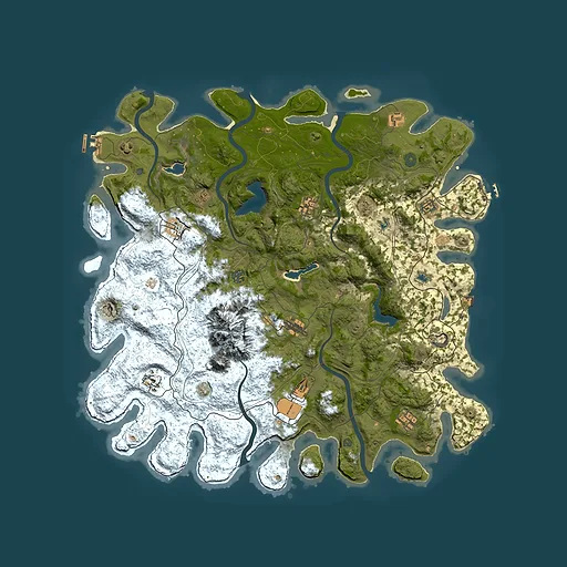 Rust map seed 1223597385, 5000x5000m top-down preview