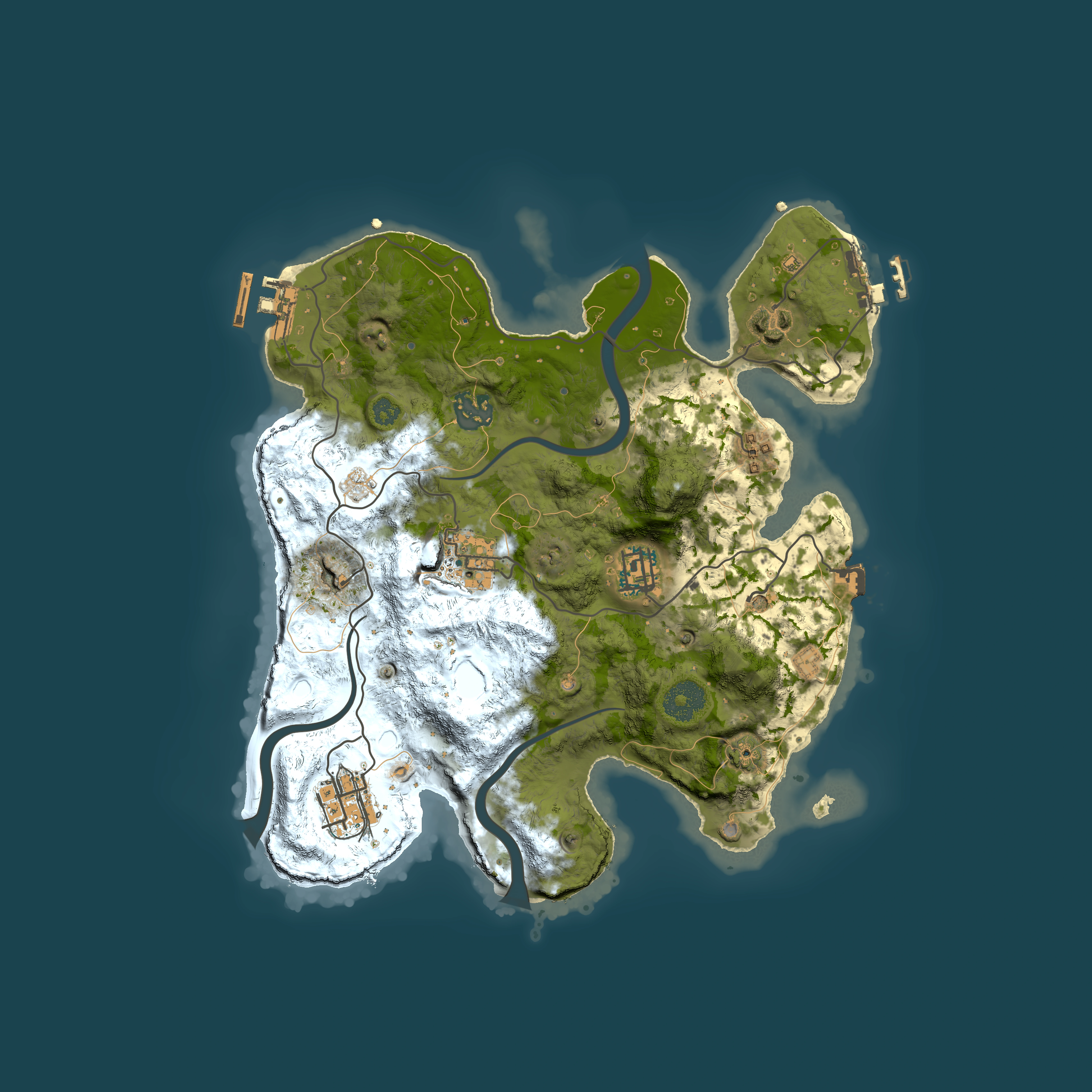 Full top-down render of Rust map seed 593291528, 3000x3000m