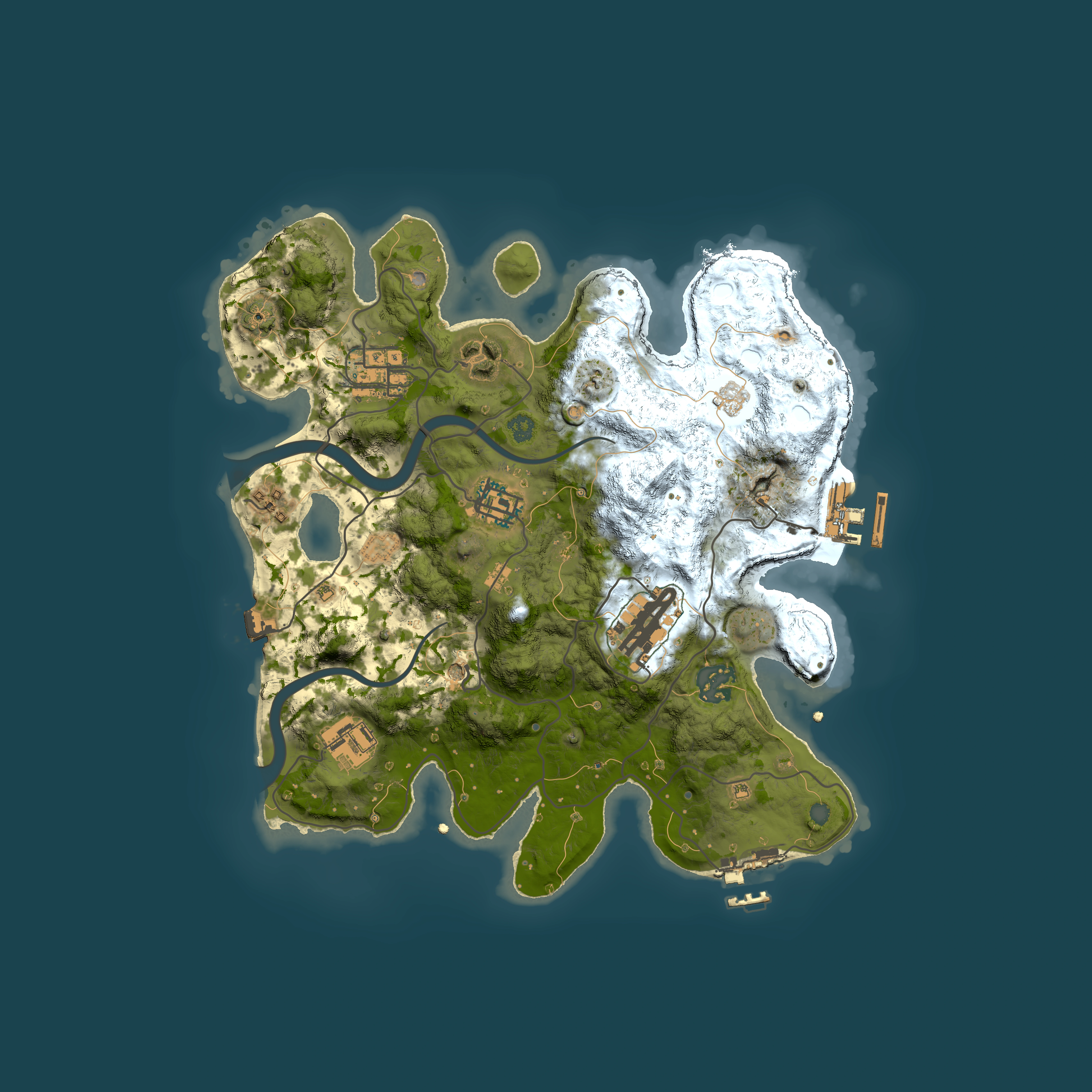 Full top-down render of Rust map seed 1558158671, 3000x3000m