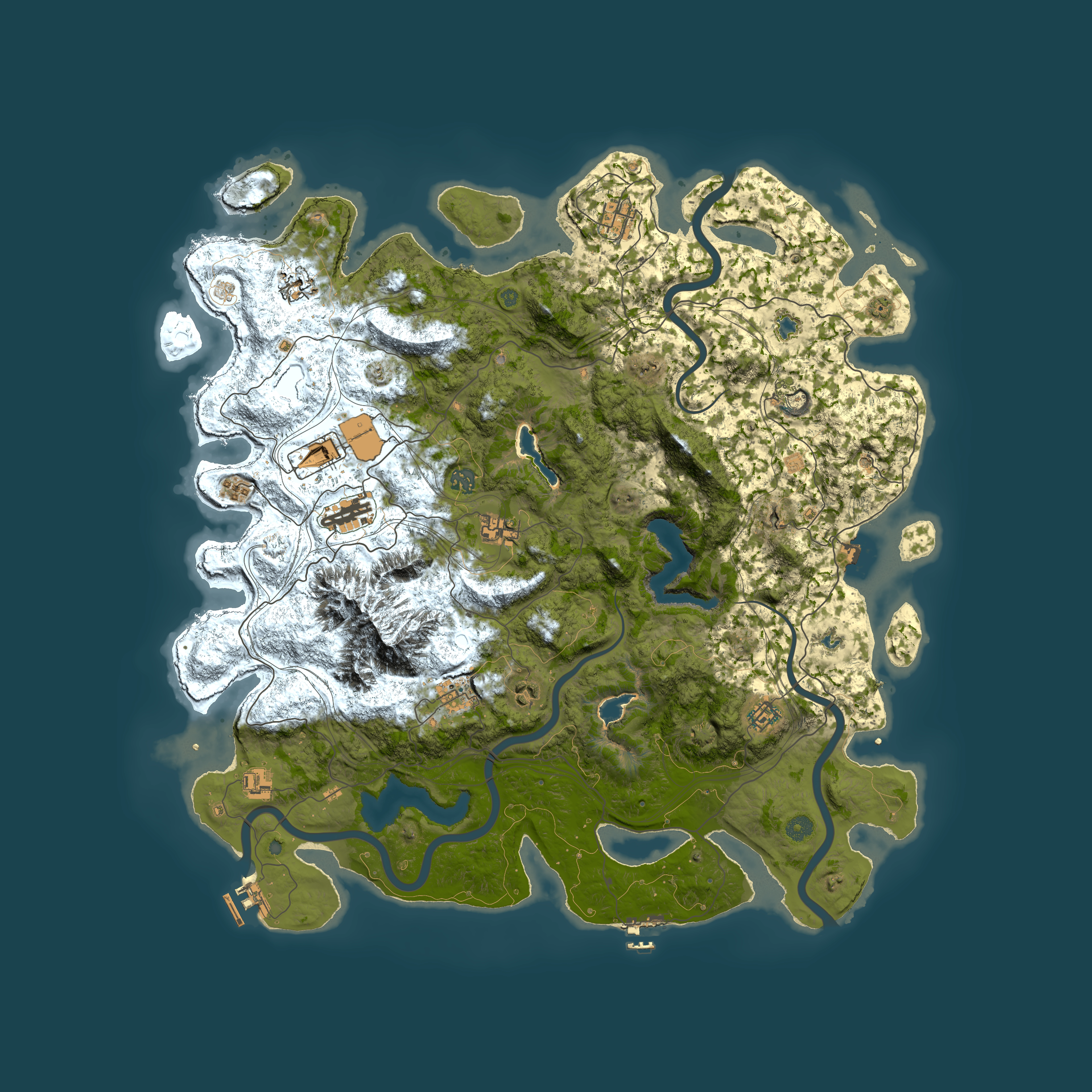 Full top-down render of Rust map seed 1595020244, 5000x5000m