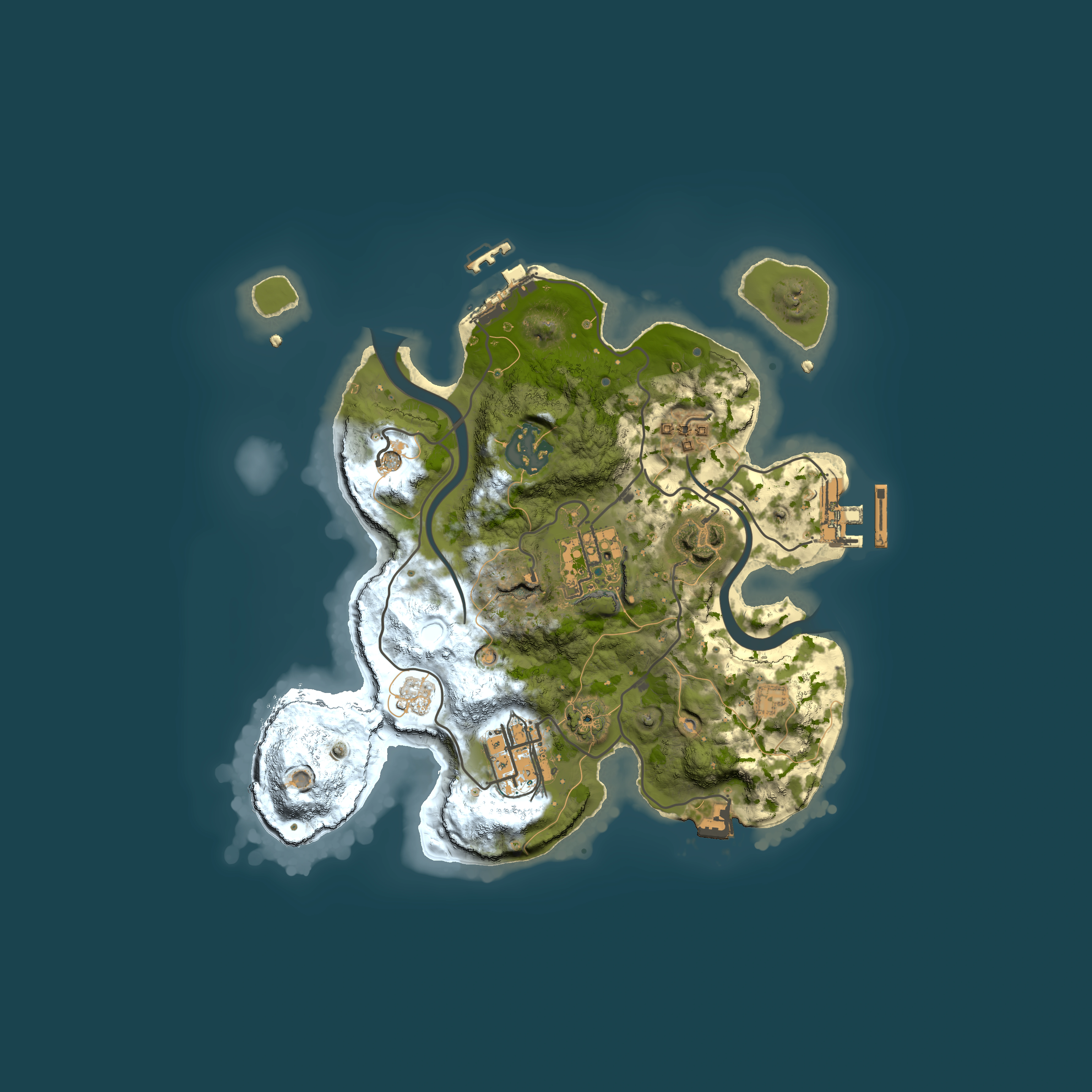 Full top-down render of Rust map seed 1438536732, 2500x2500m