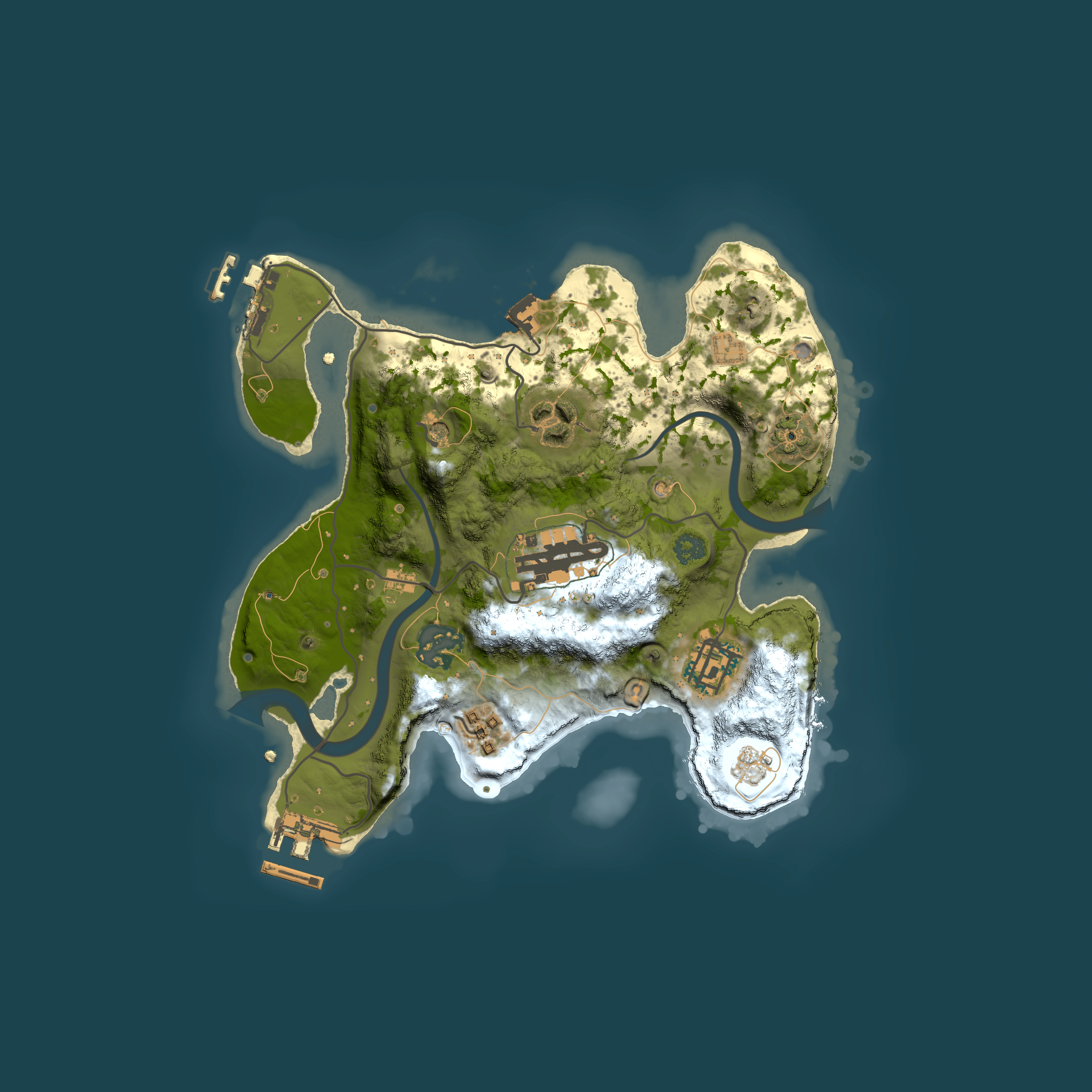 Full top-down render of Rust map seed 33918686, 2500x2500m