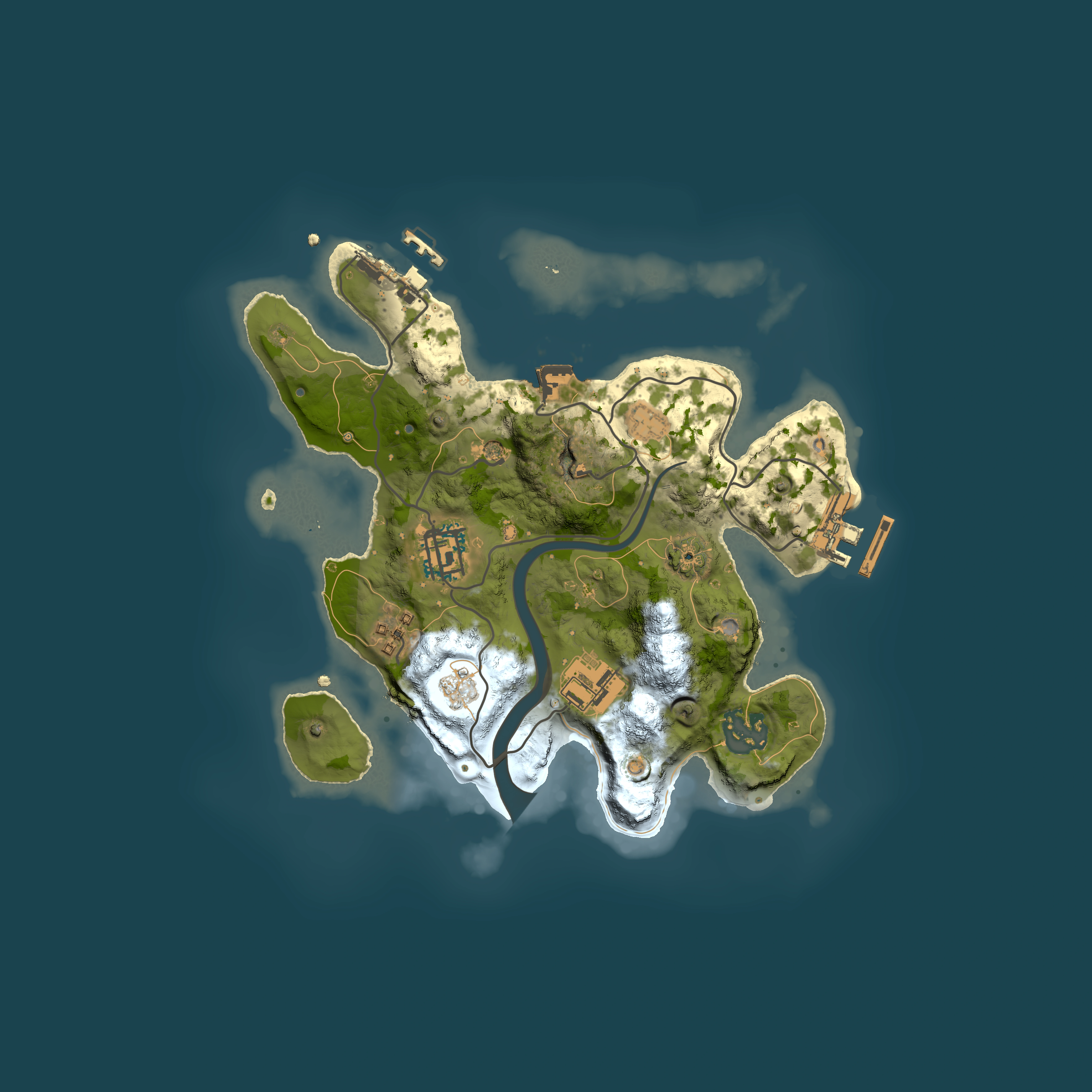 Full top-down render of Rust map seed 54907595, 2500x2500m