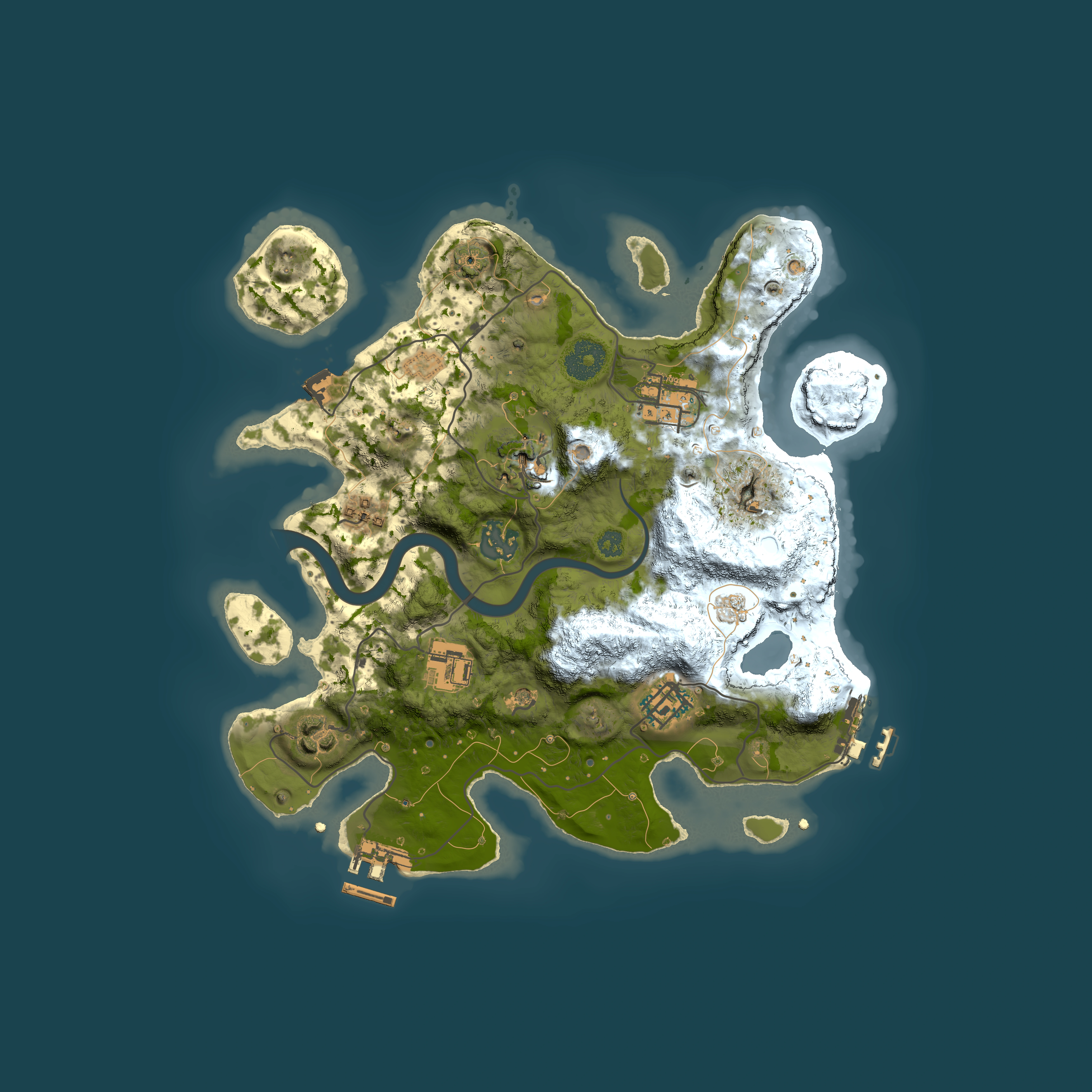 Full top-down render of Rust map seed 1256501676, 3000x3000m