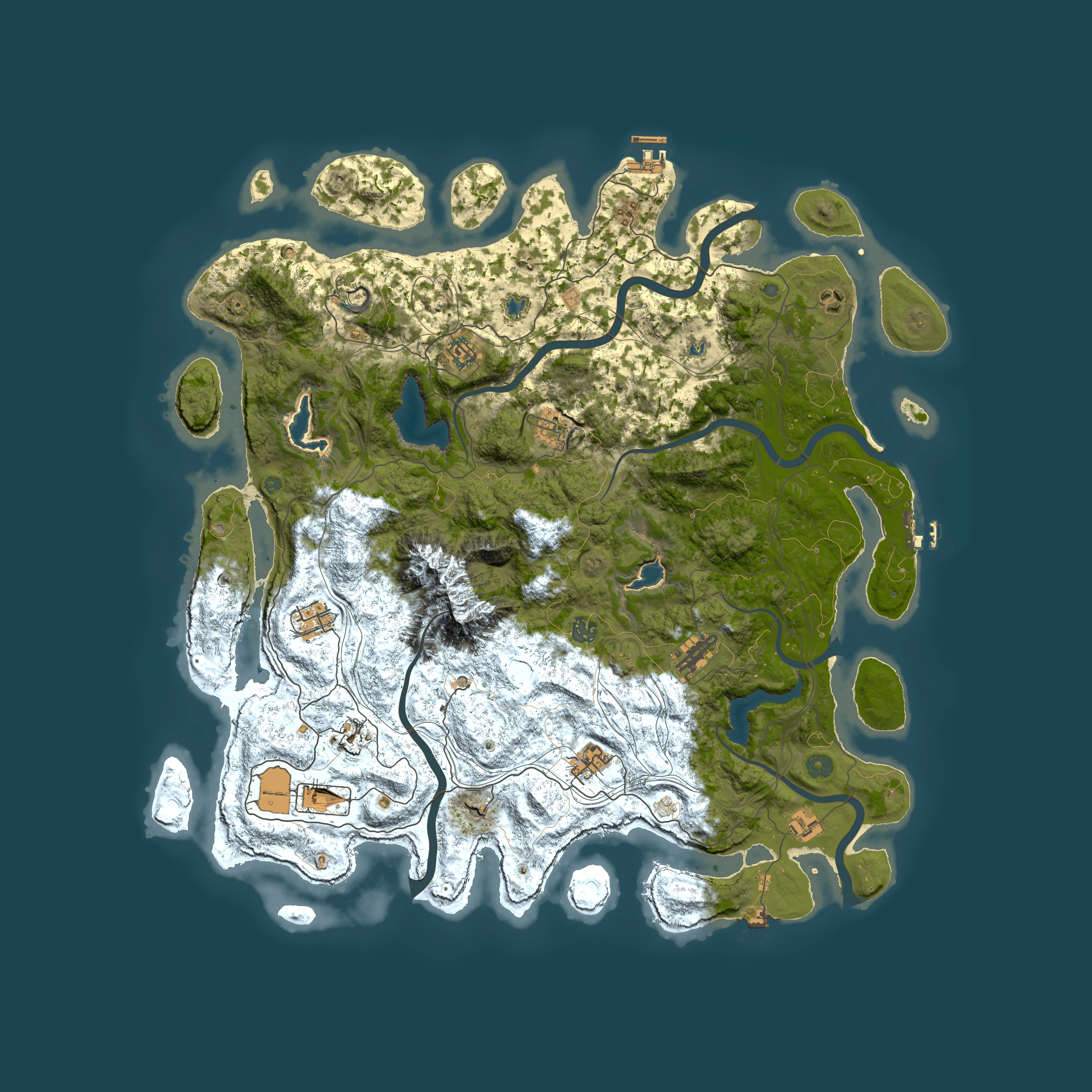 Full top-down render of Rust map seed 142426132, 5000x5000m