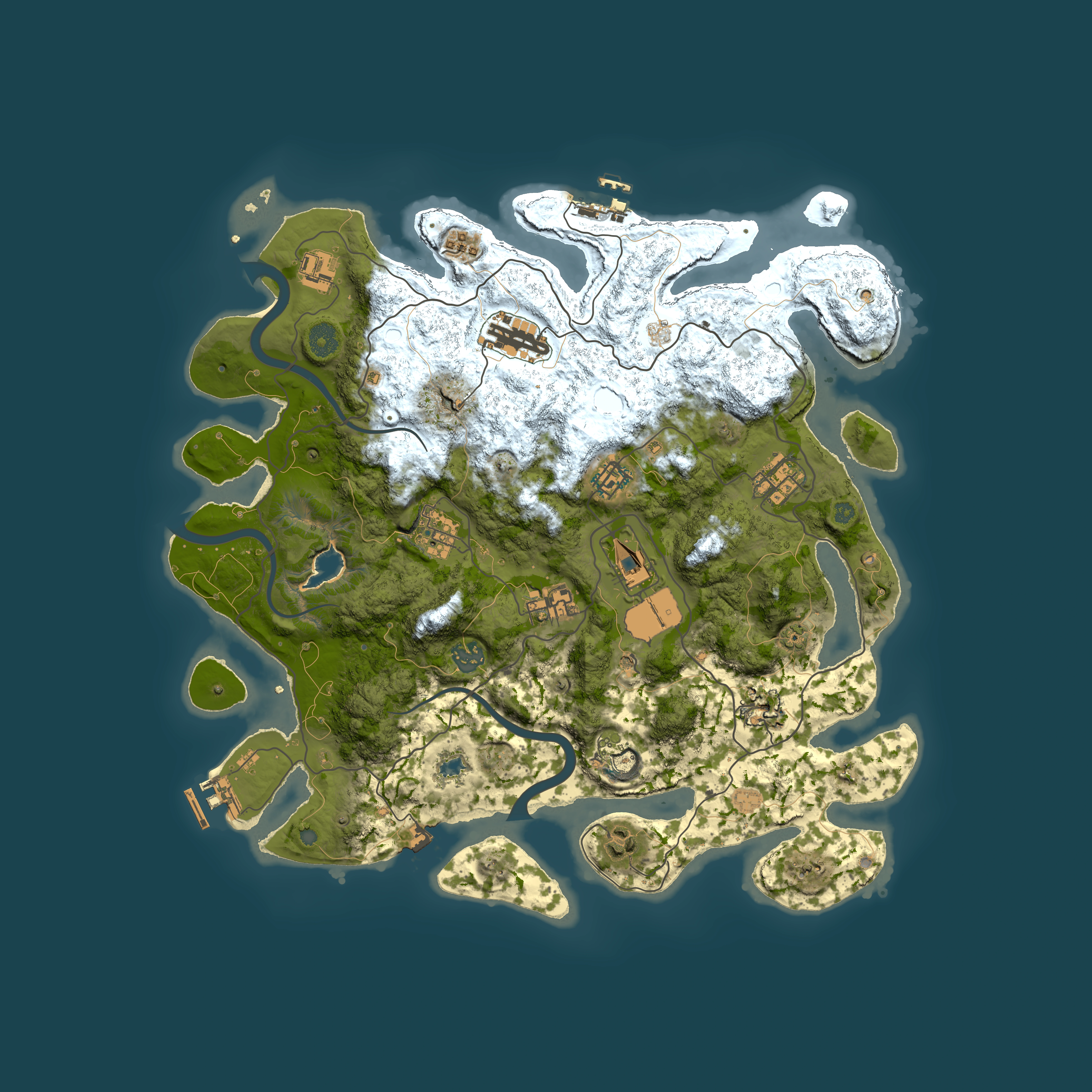 Full top-down render of Rust map seed 1443776394, 4000x4000m