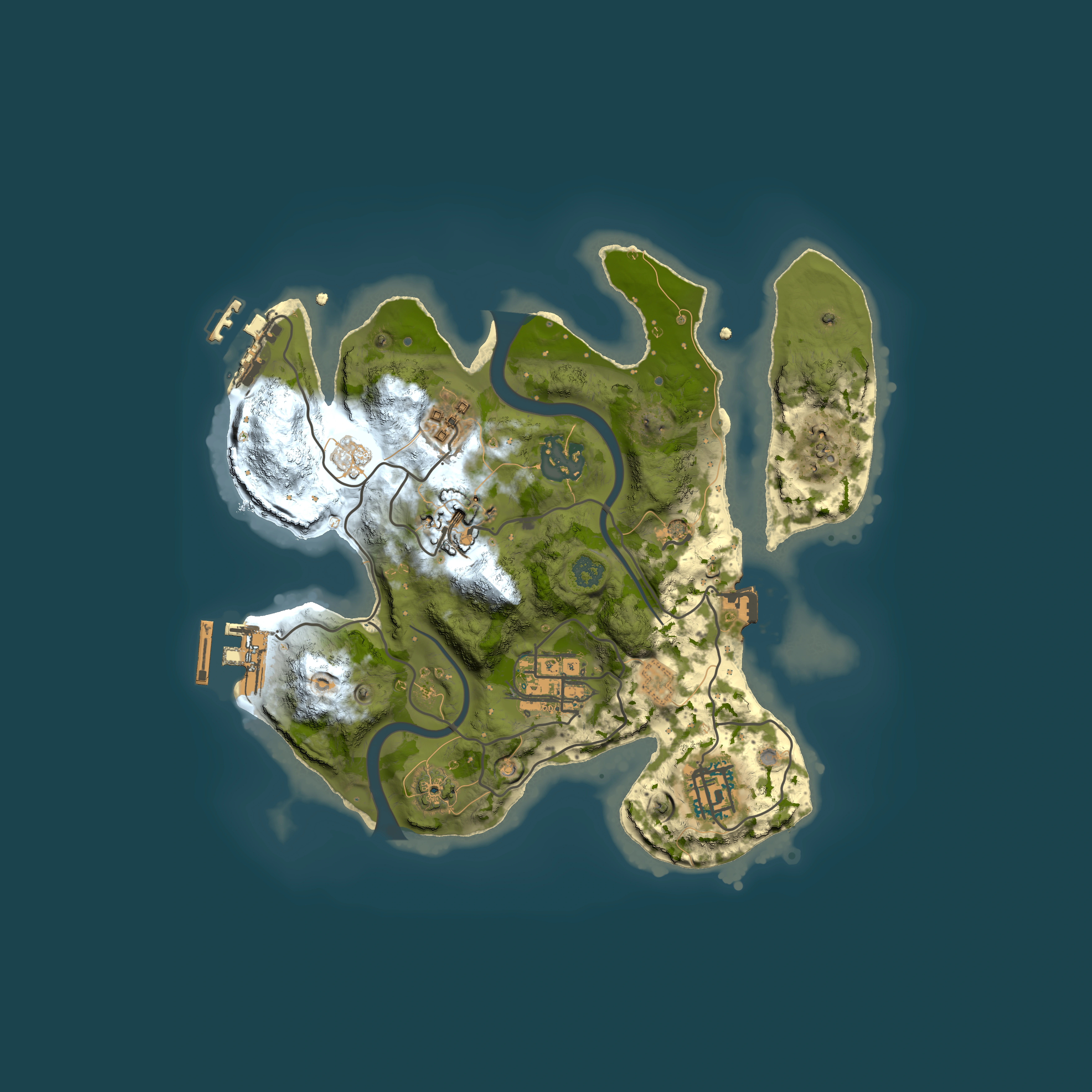 Full top-down render of Rust map seed 525800446, 2500x2500m