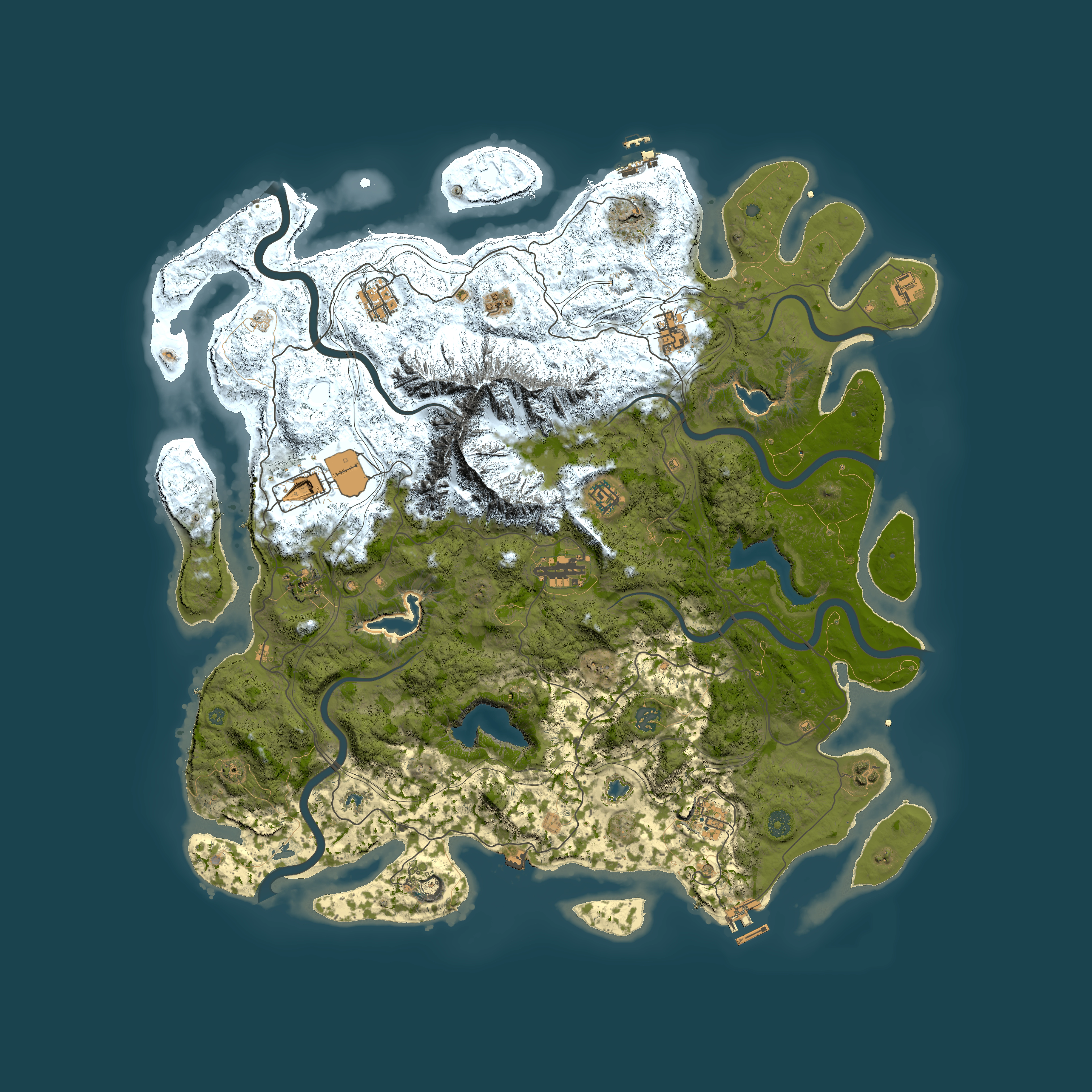 Full top-down render of Rust map seed 457288820, 5000x5000m