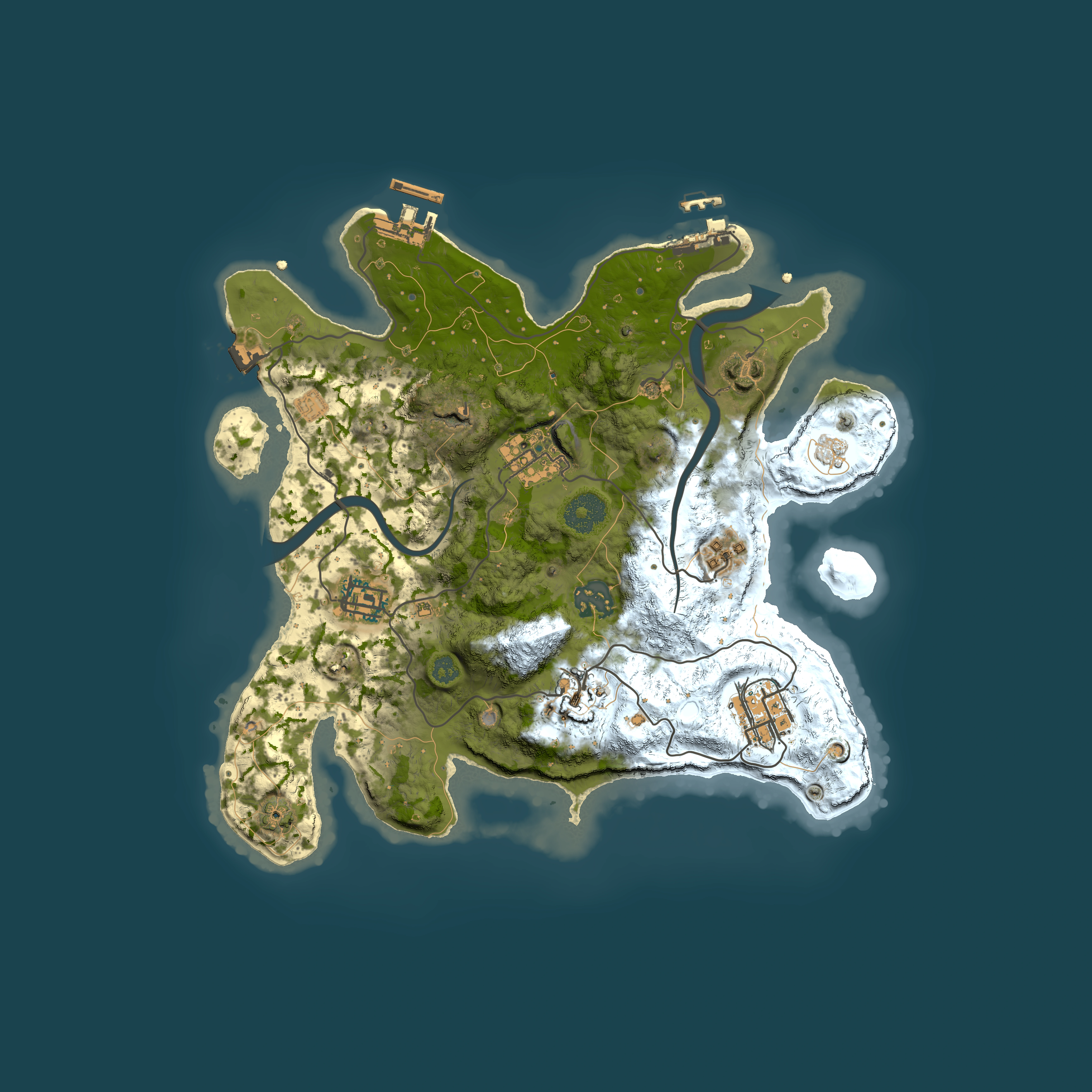 Full top-down render of Rust map seed 301764881, 3000x3000m