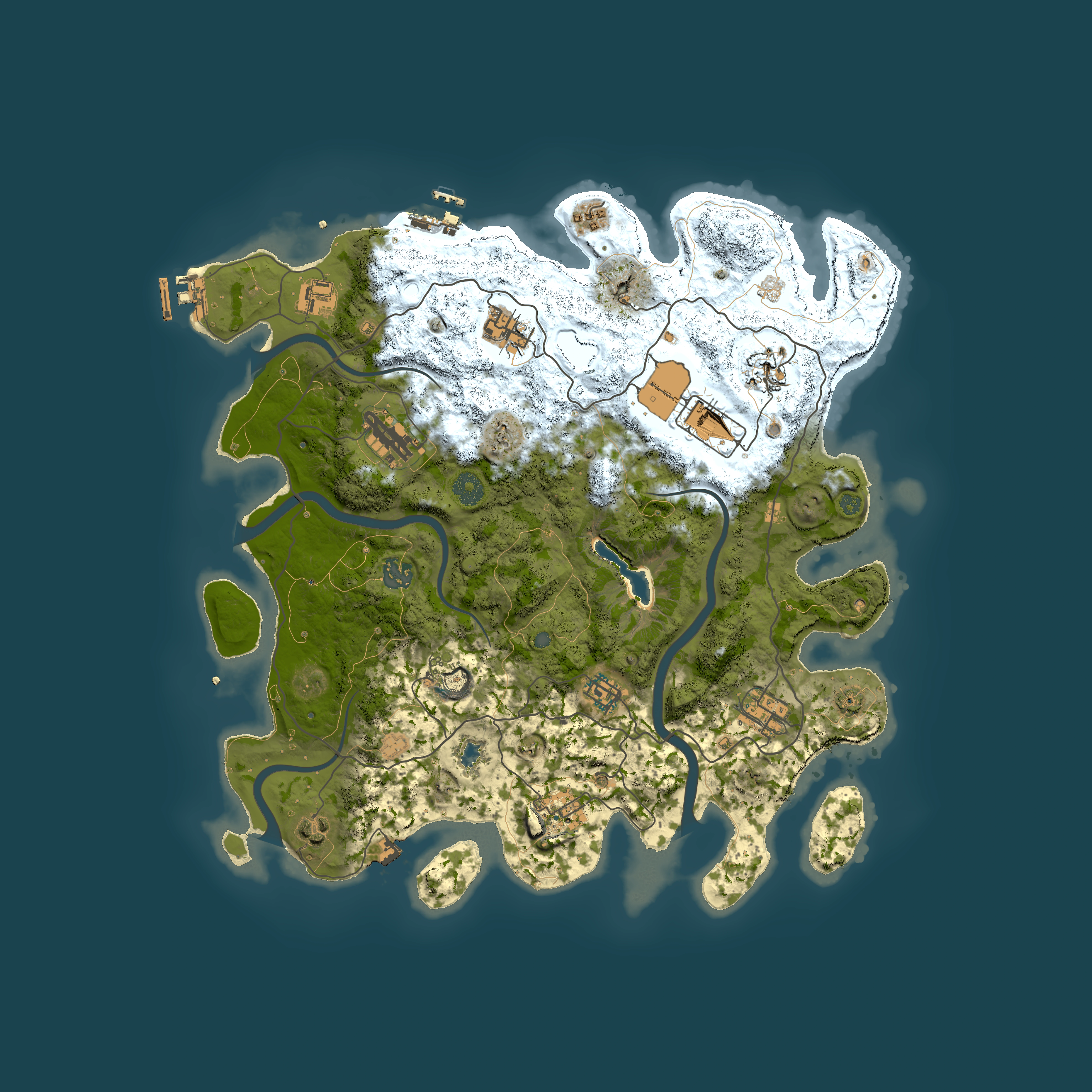 Full top-down render of Rust map seed 2168574, 4000x4000m
