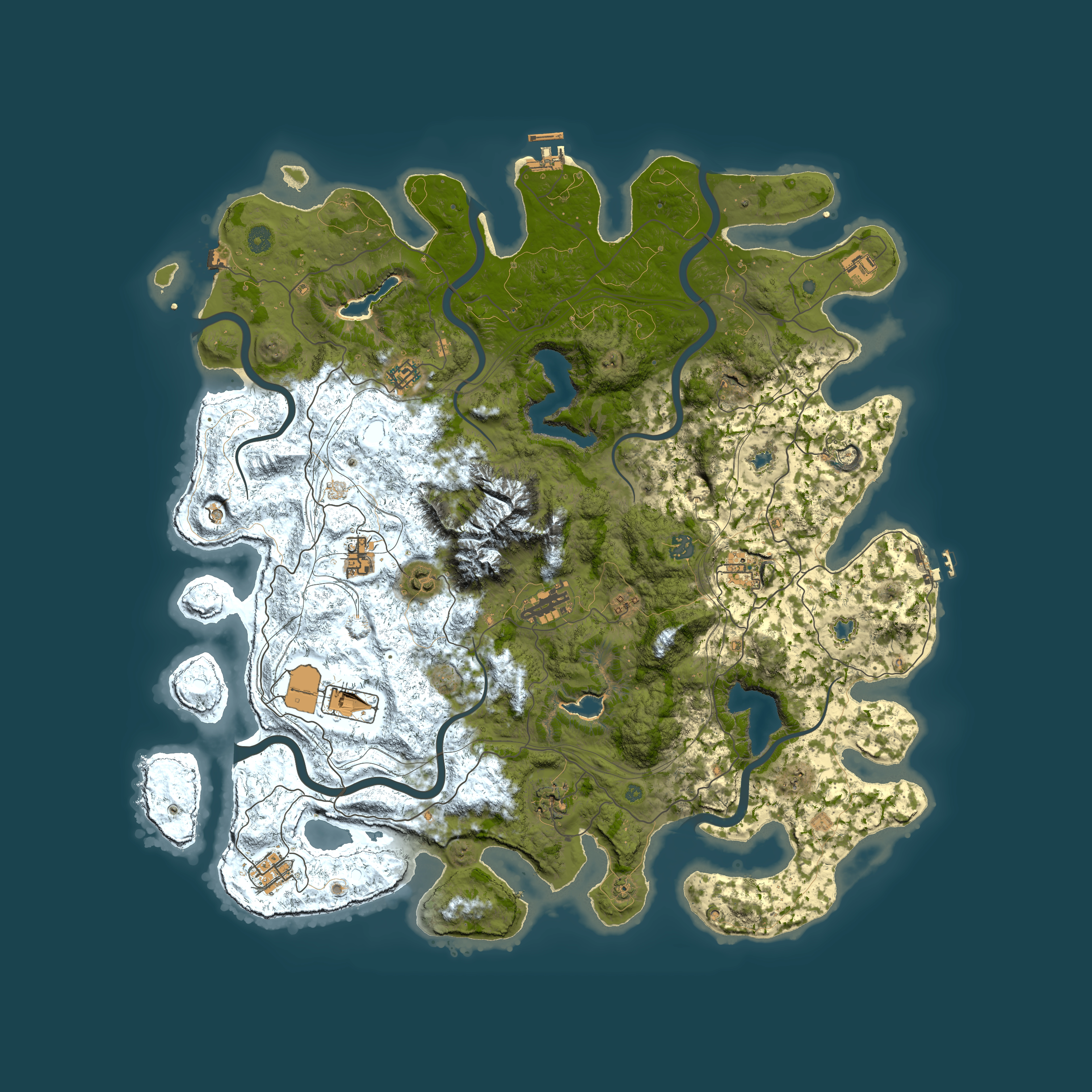 Full top-down render of Rust map seed 221533444, 5000x5000m