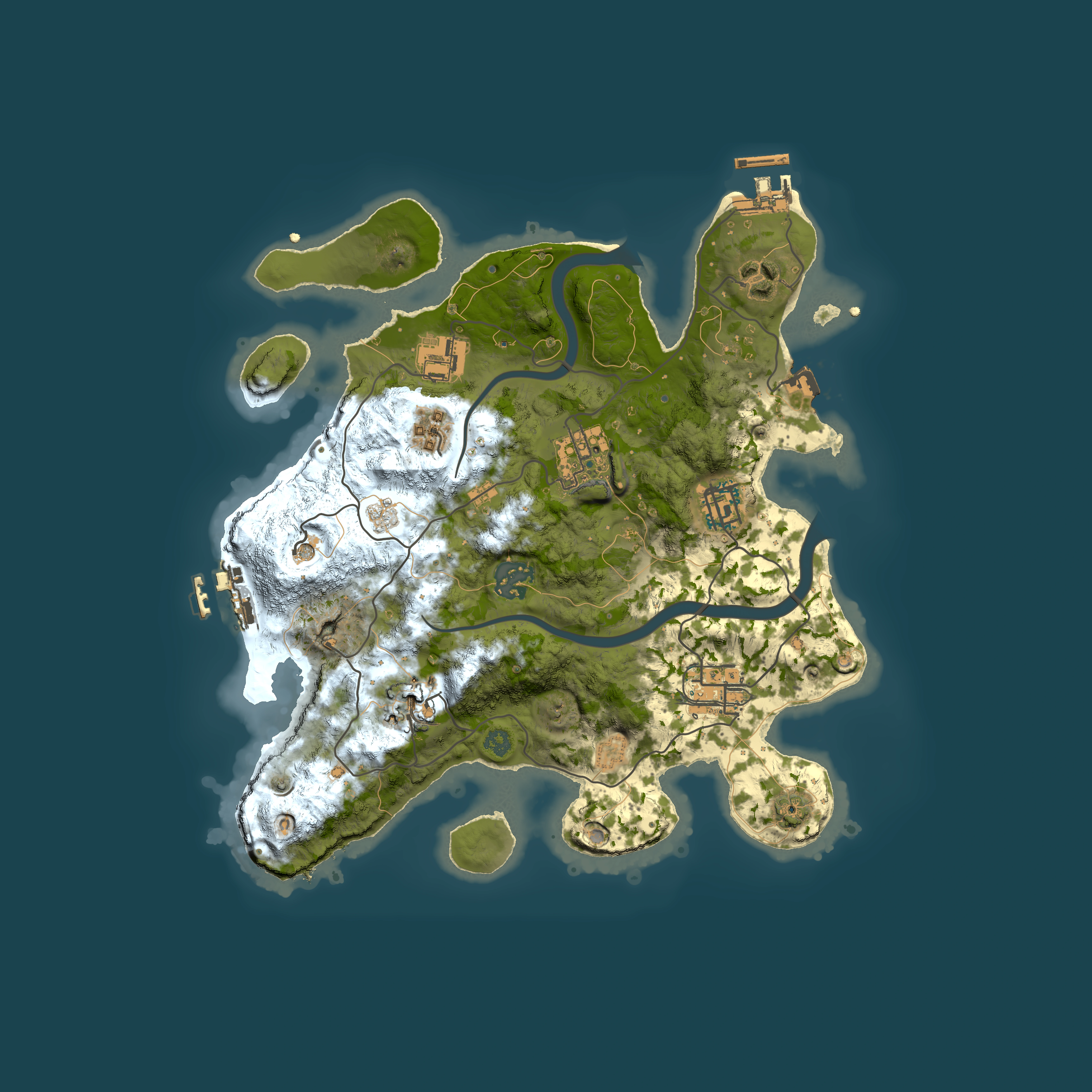 Full top-down render of Rust map seed 847465310, 3000x3000m