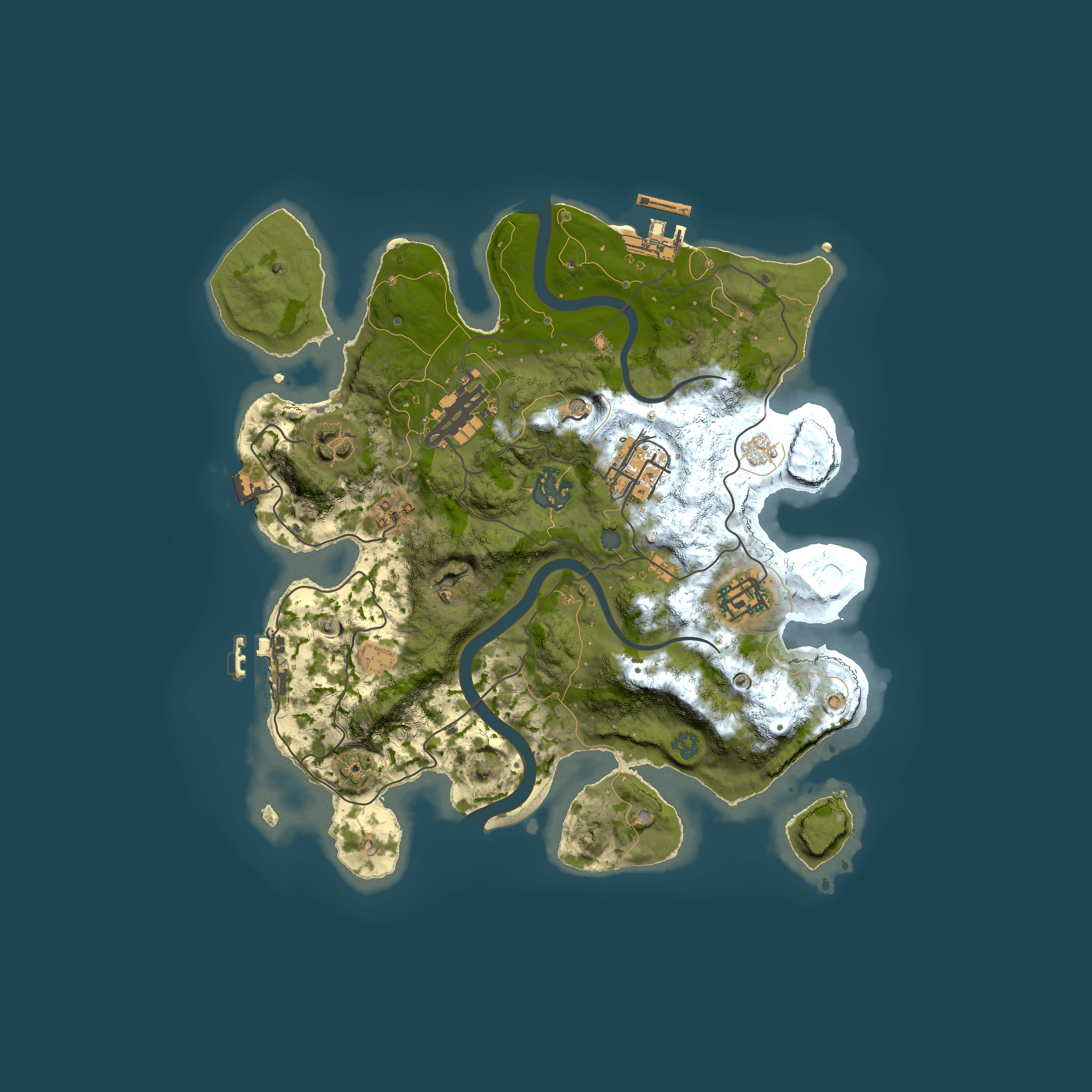 Full top-down render of Rust map seed 1068840785, 3000x3000m