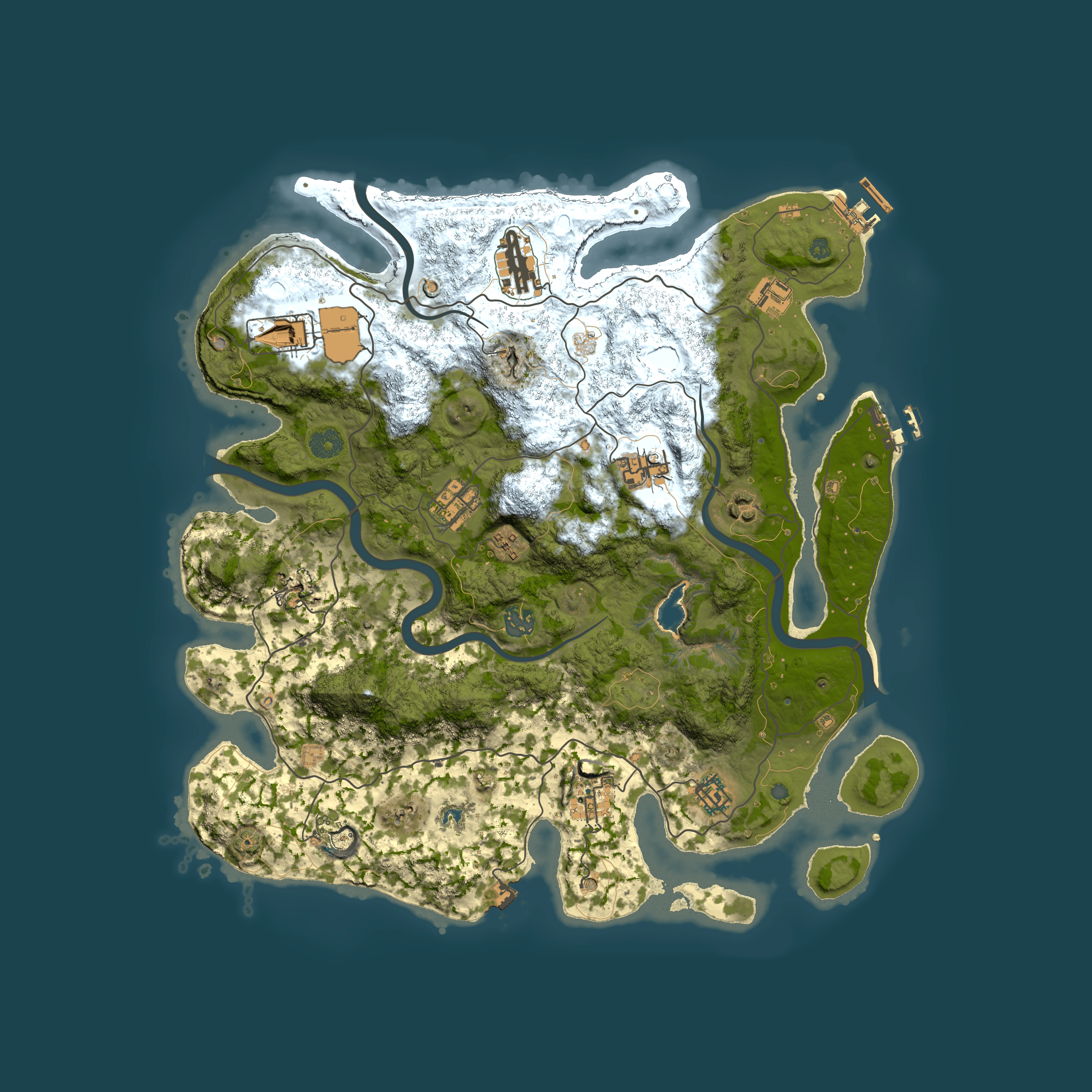 Full top-down render of Rust map seed 1984429986, 4000x4000m