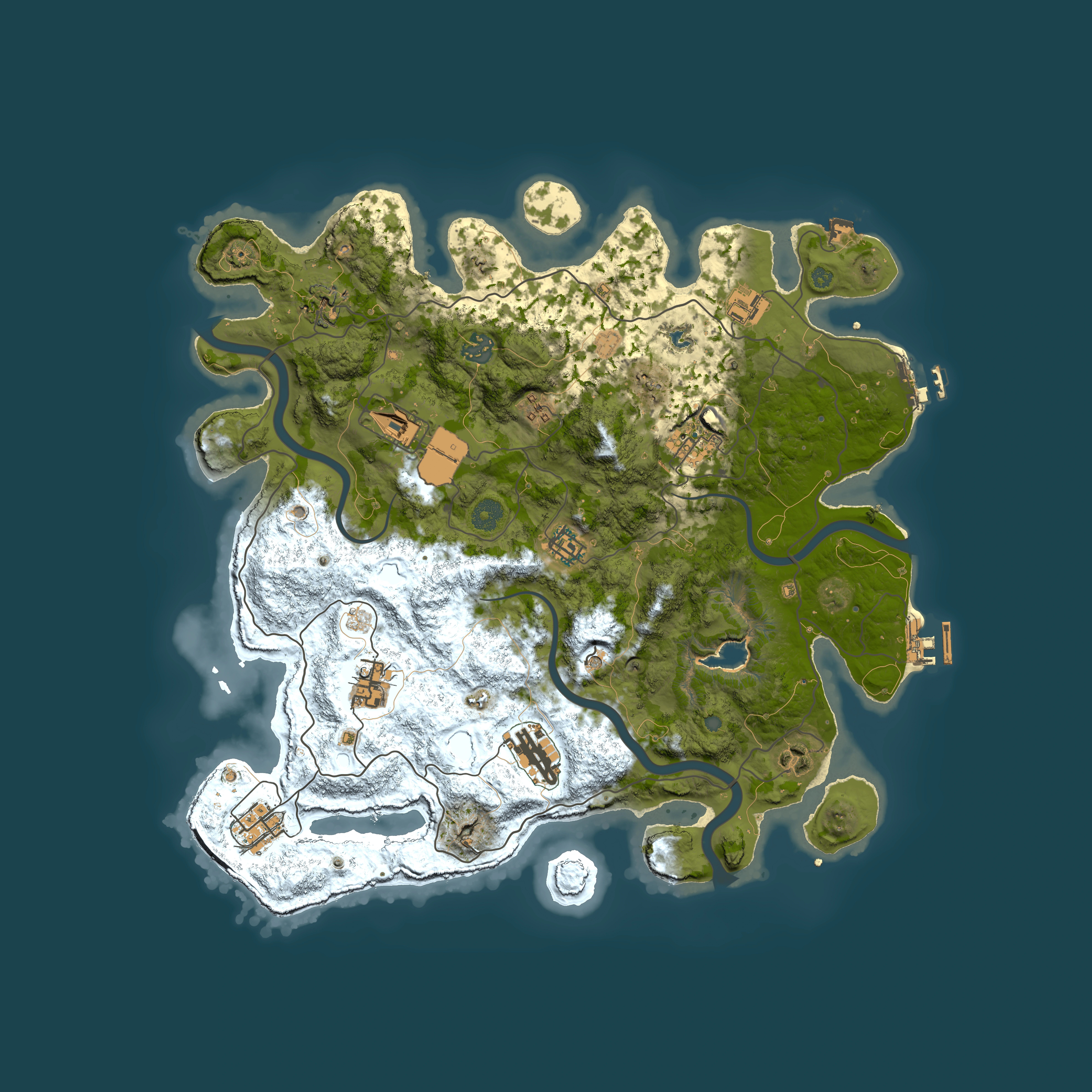 Full top-down render of Rust map seed 1591713890, 4000x4000m