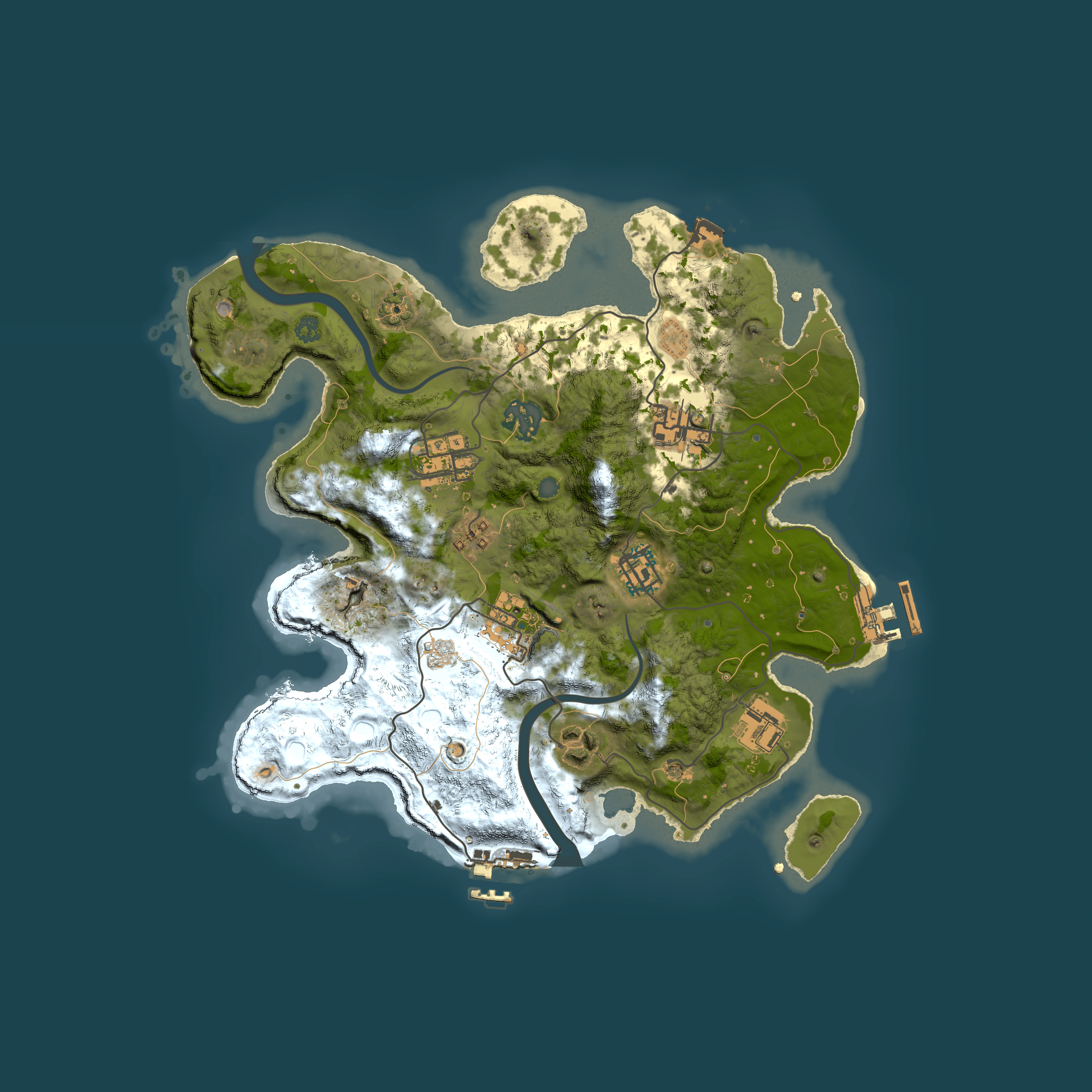Full top-down render of Rust map seed 2128663209, 3000x3000m