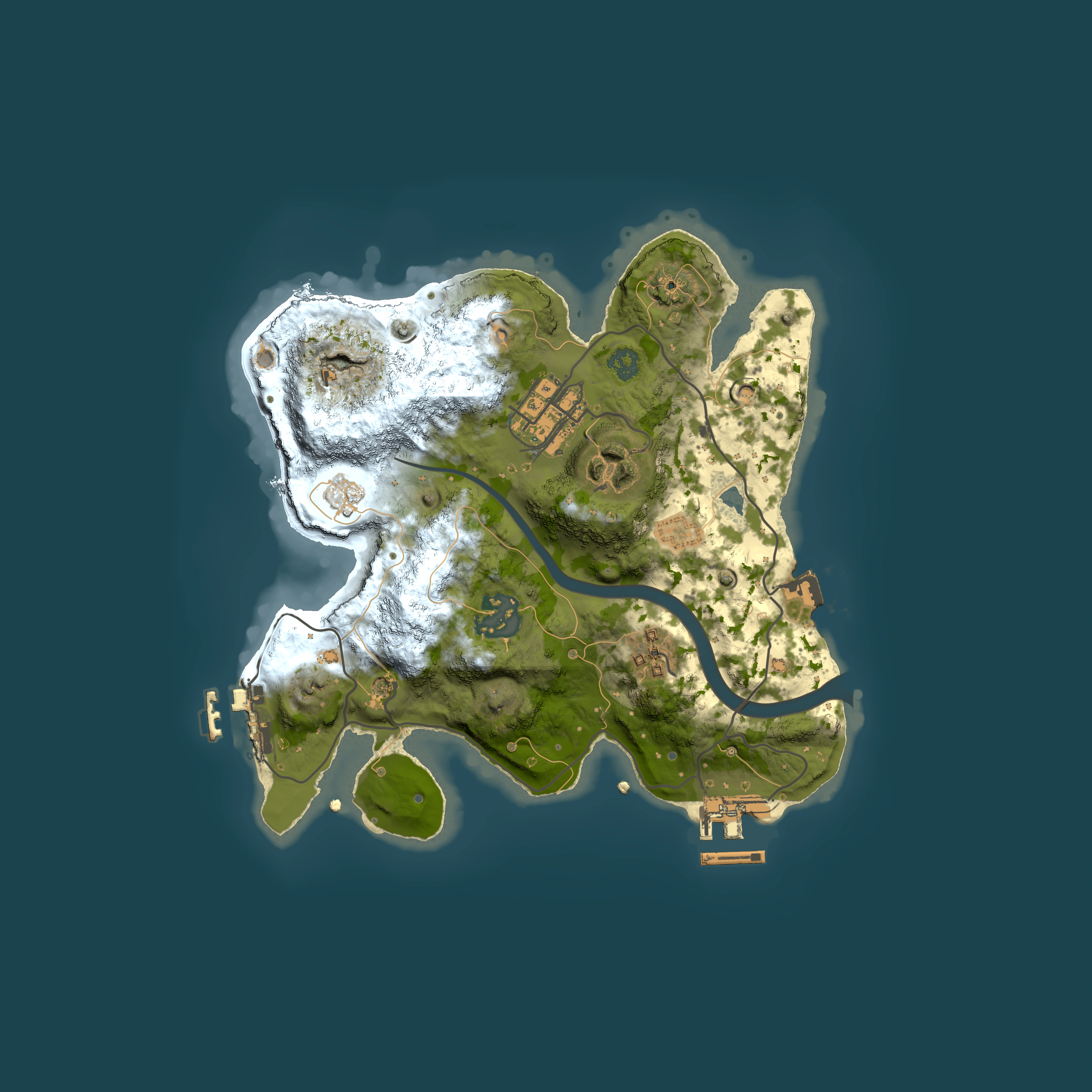 Full top-down render of Rust map seed 1594920546, 2500x2500m