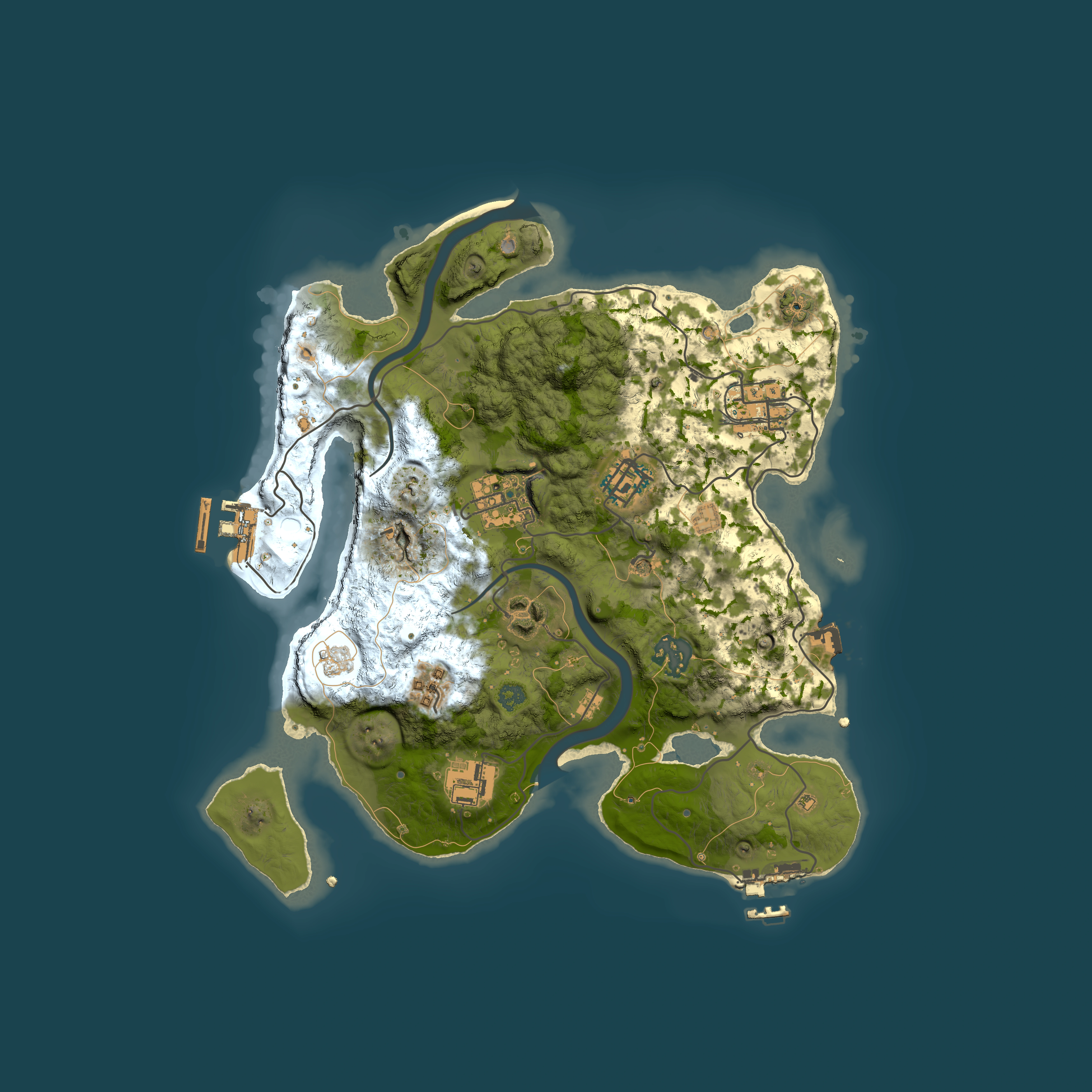 Full top-down render of Rust map seed 1907385006, 3000x3000m