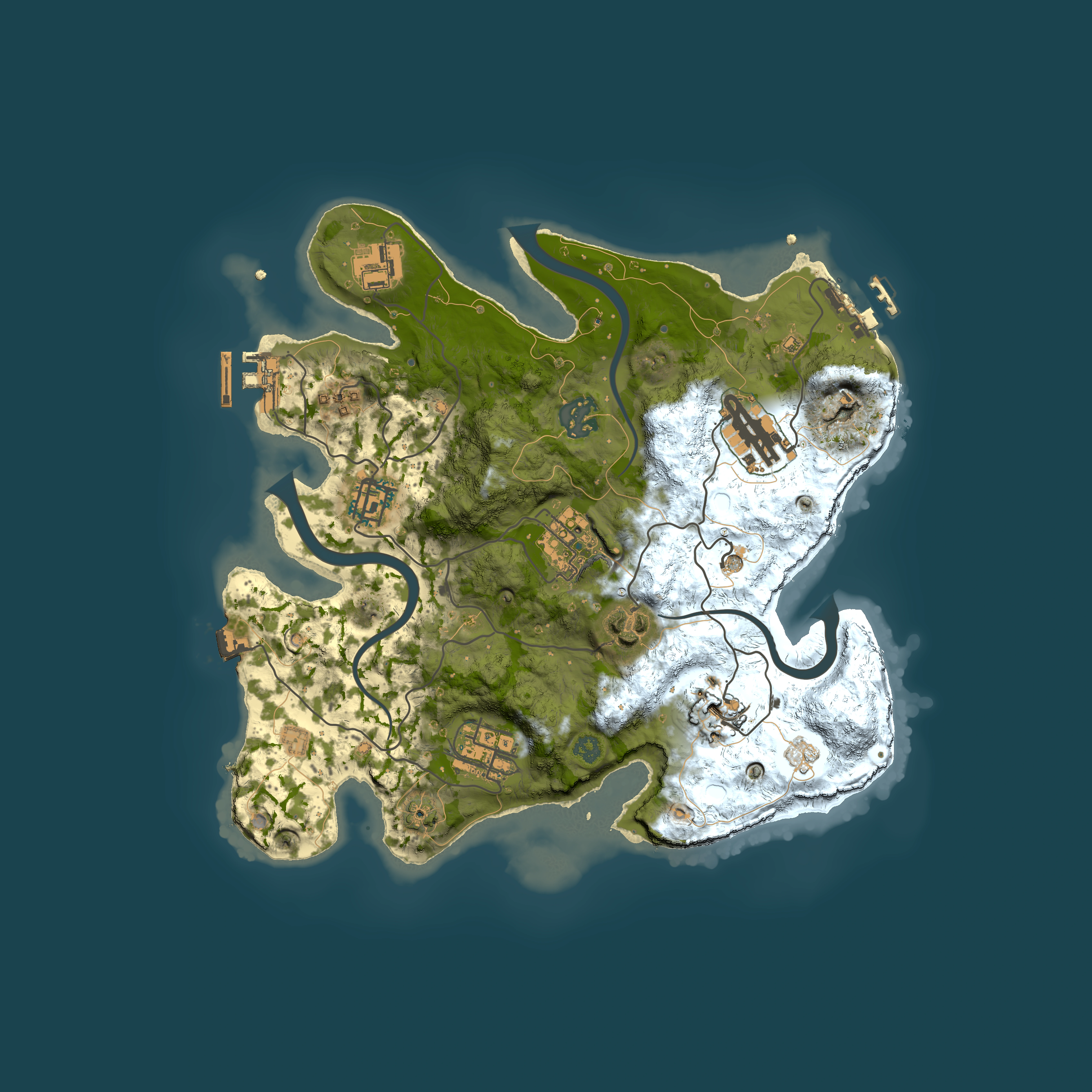 Full top-down render of Rust map seed 33052281, 3000x3000m