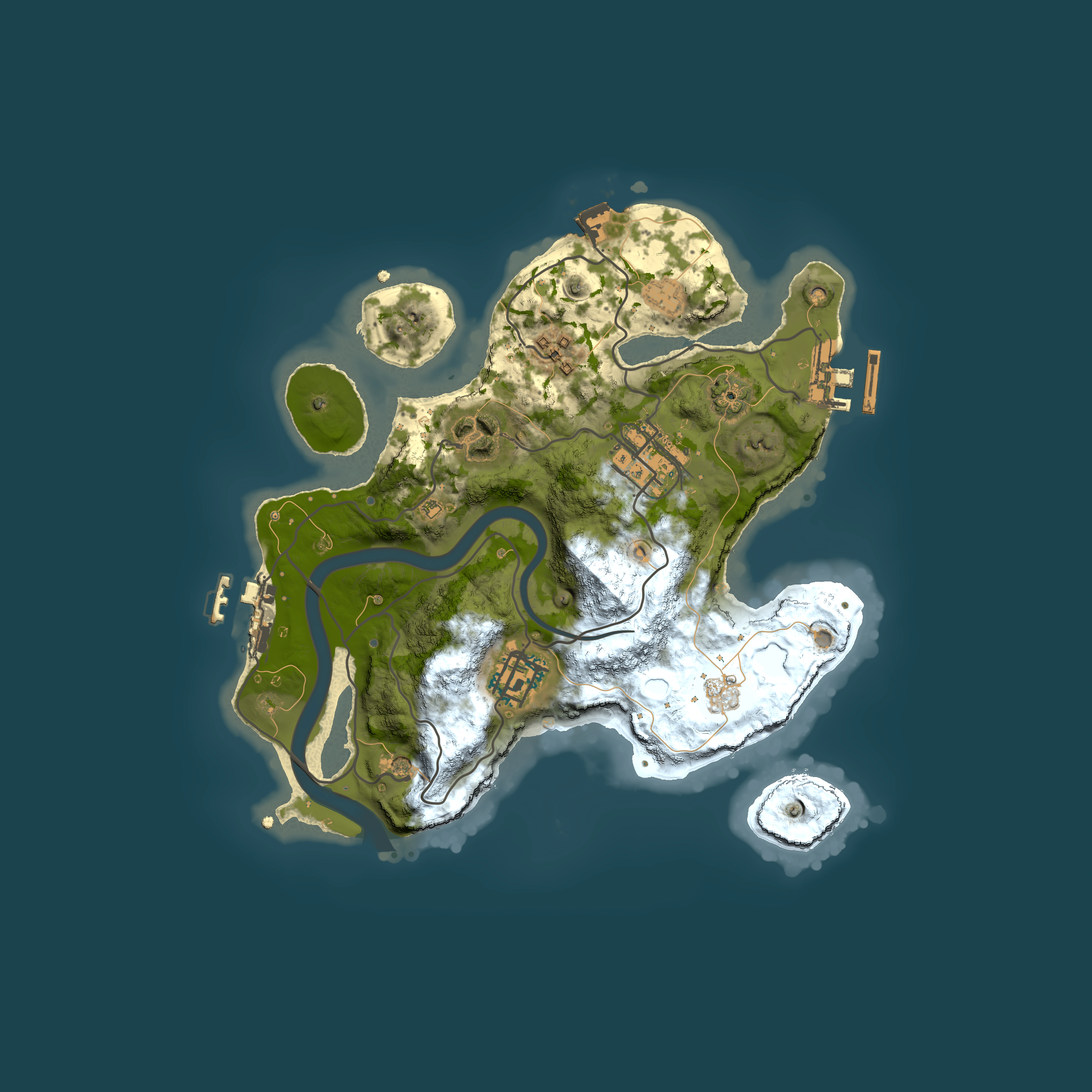 Full top-down render of Rust map seed 1064058891, 2500x2500m