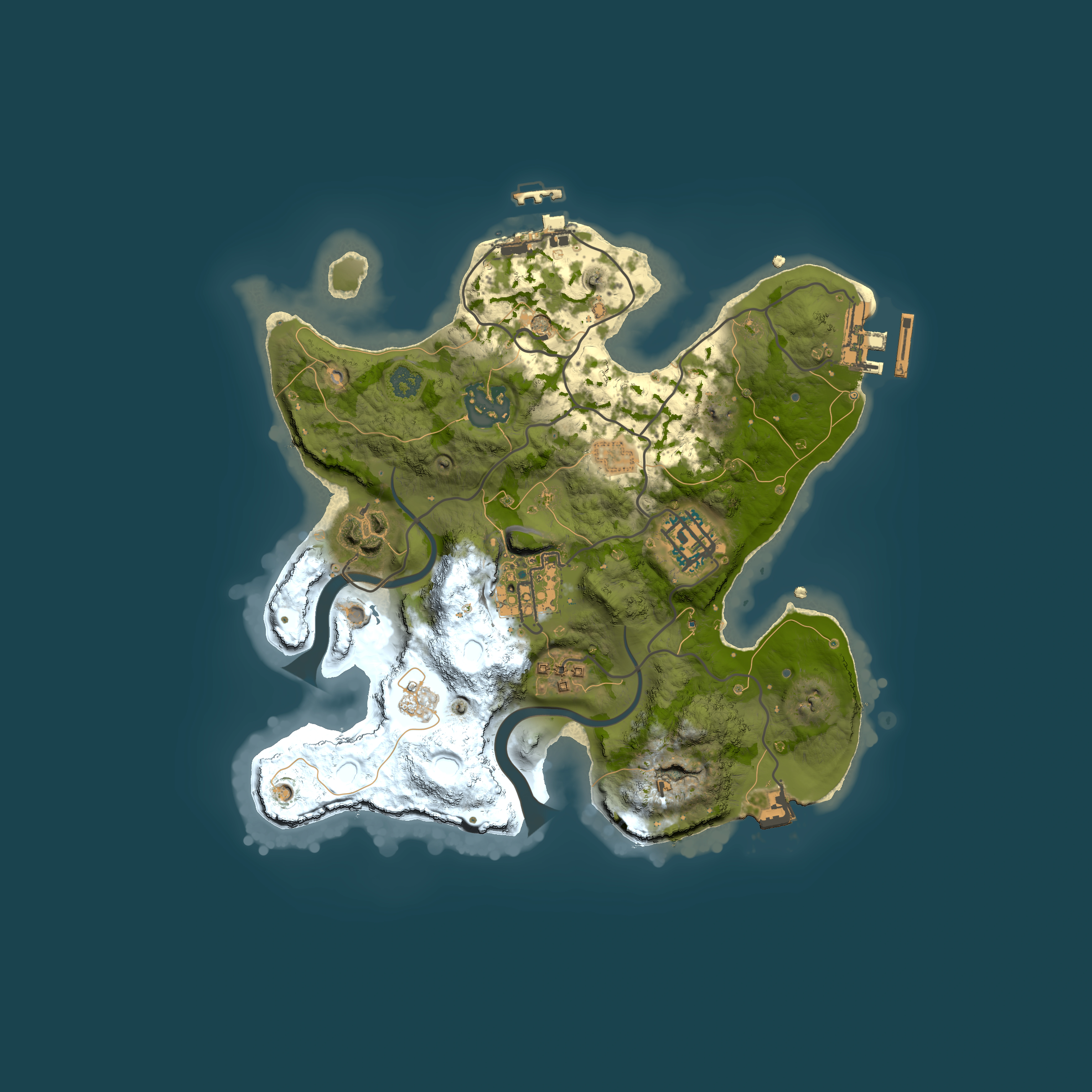 Full top-down render of Rust map seed 443857526, 2500x2500m