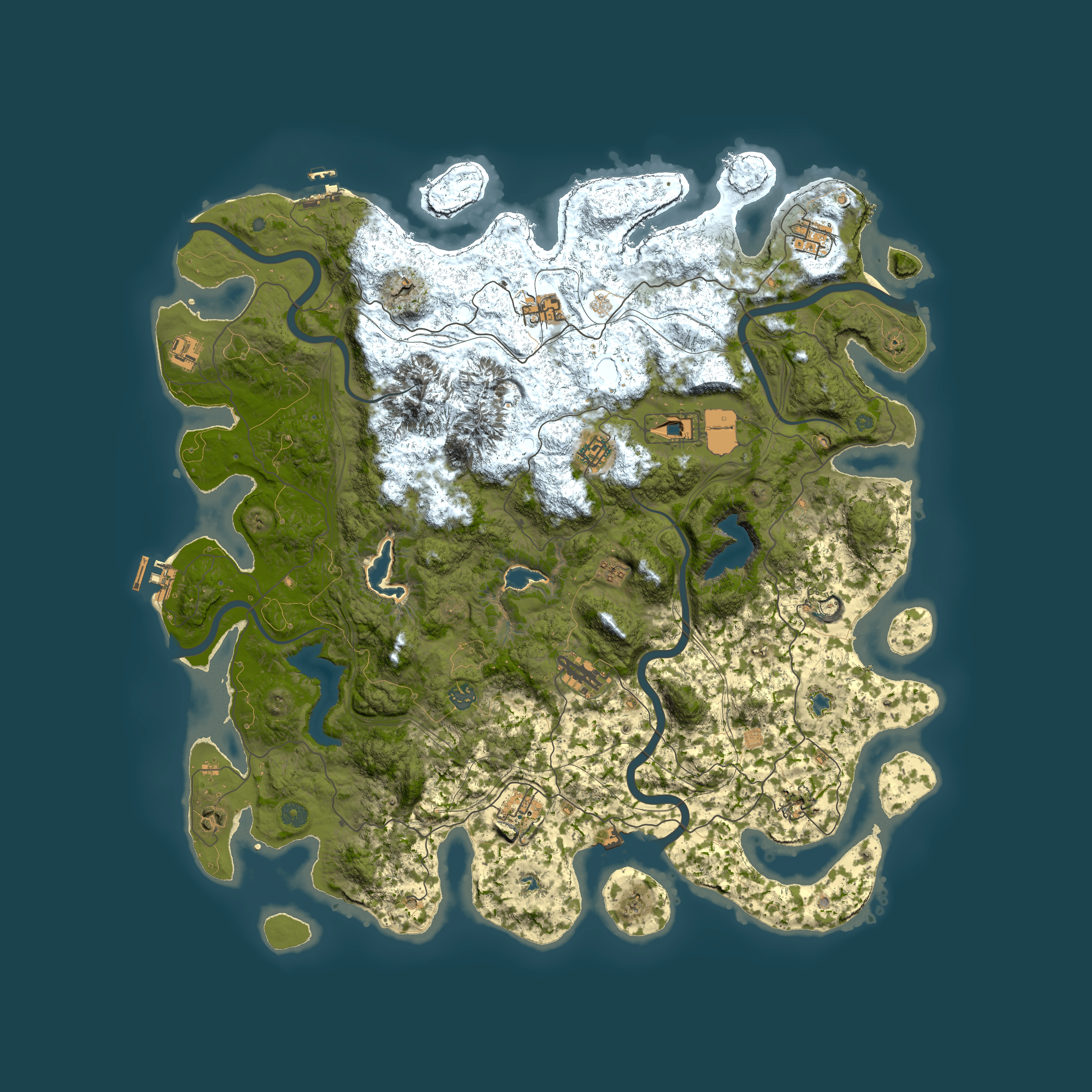 Full top-down render of Rust map seed 2007391916, 5000x5000m
