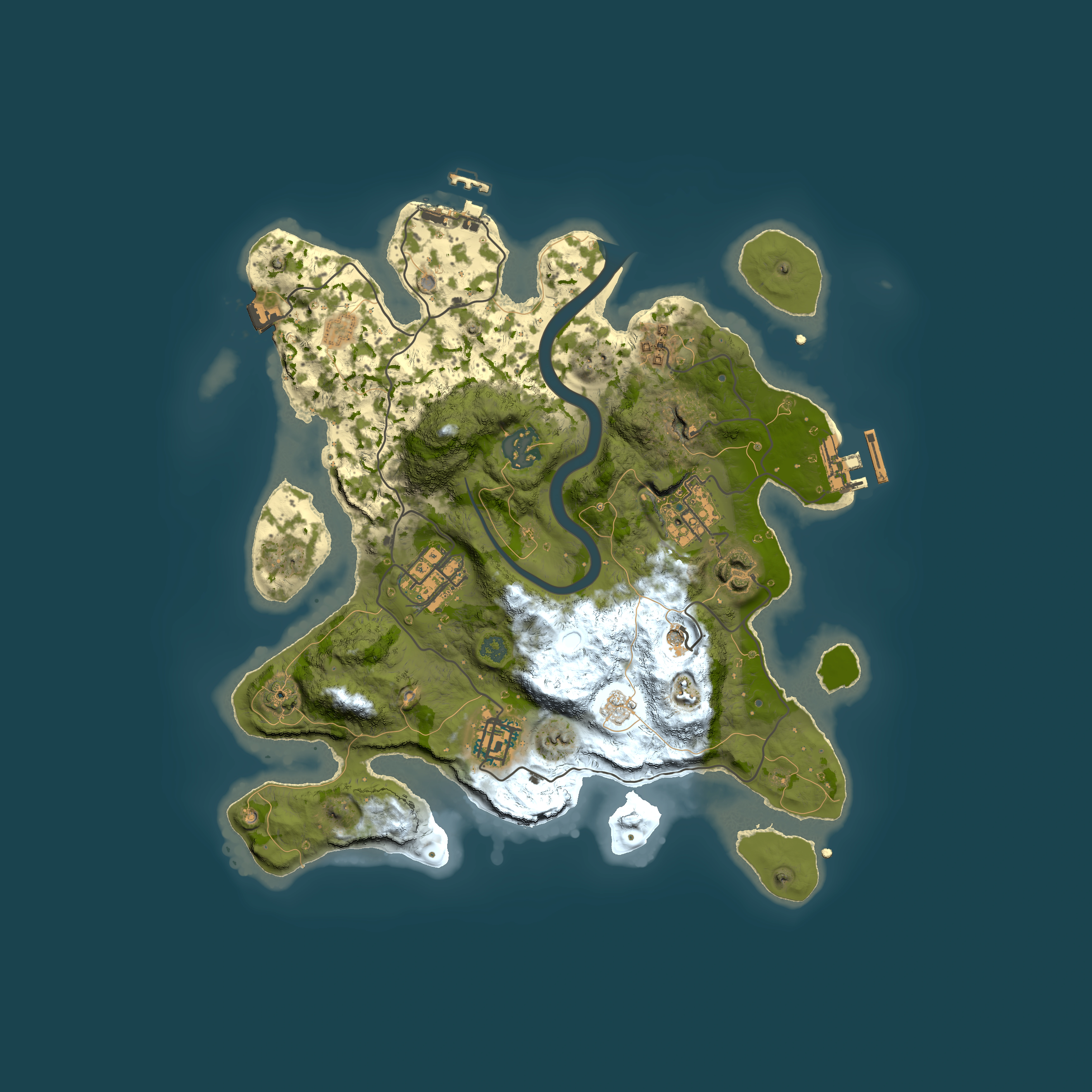 Full top-down render of Rust map seed 864013555, 3000x3000m