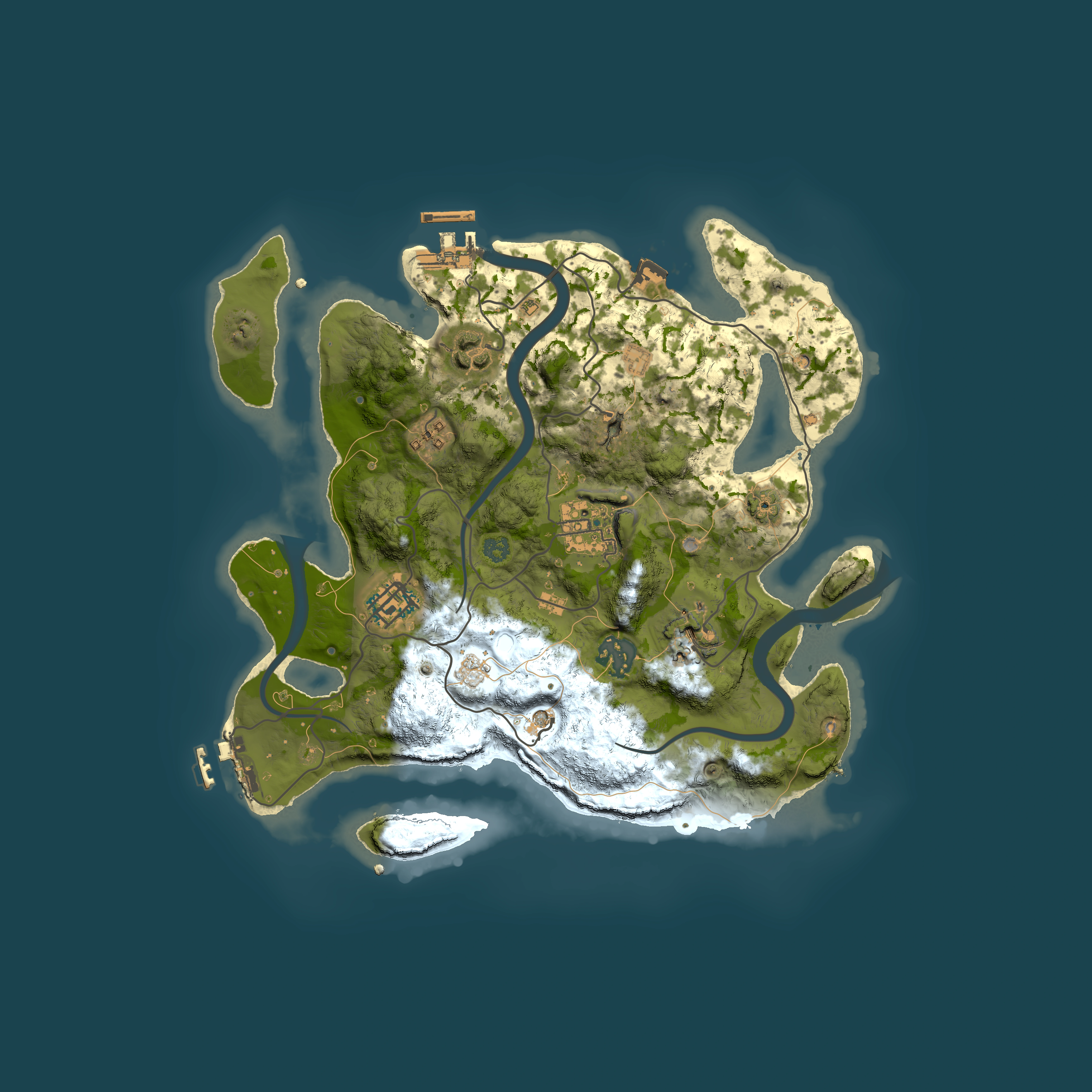 Full top-down render of Rust map seed 375123554, 3000x3000m