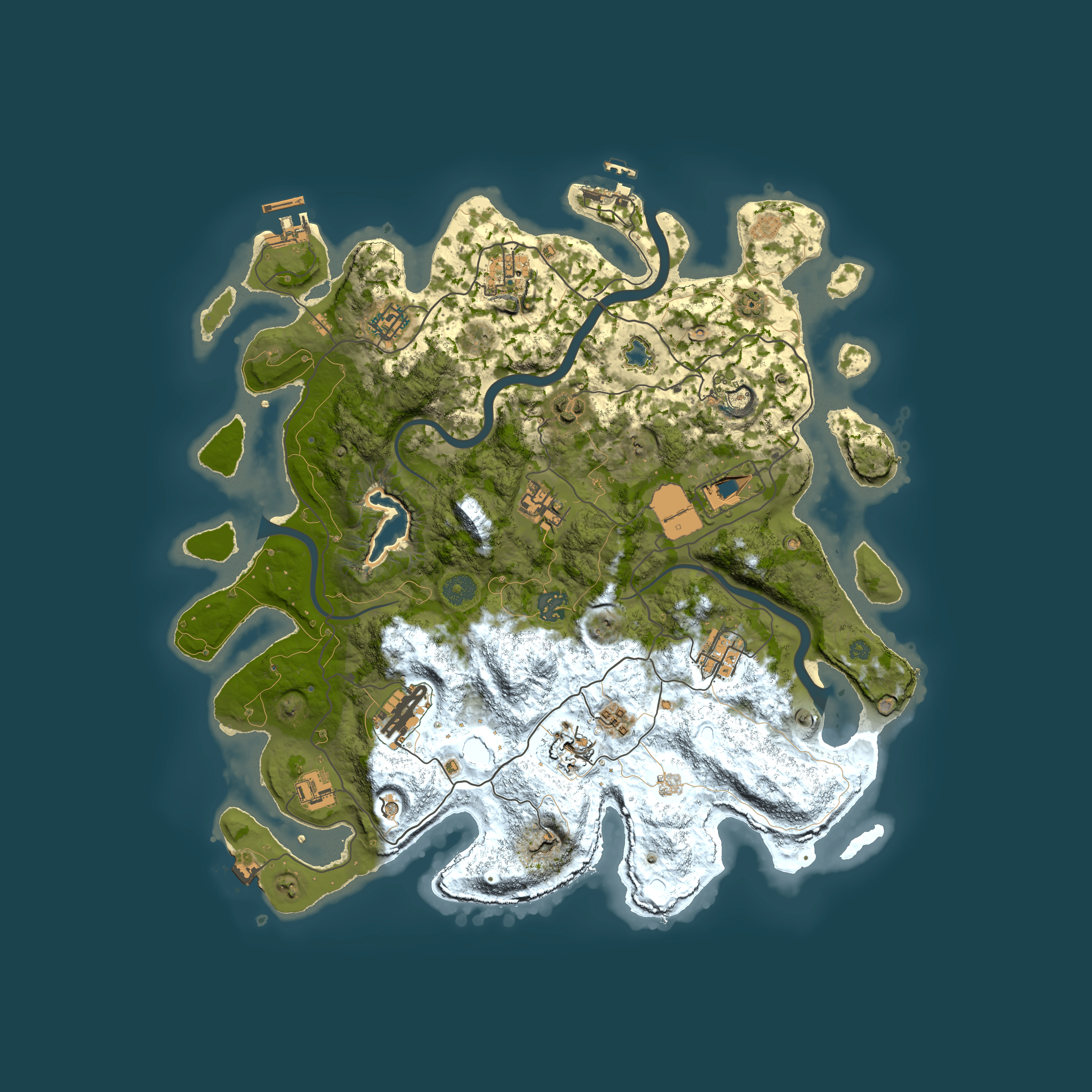 Full top-down render of Rust map seed 129923142, 4000x4000m