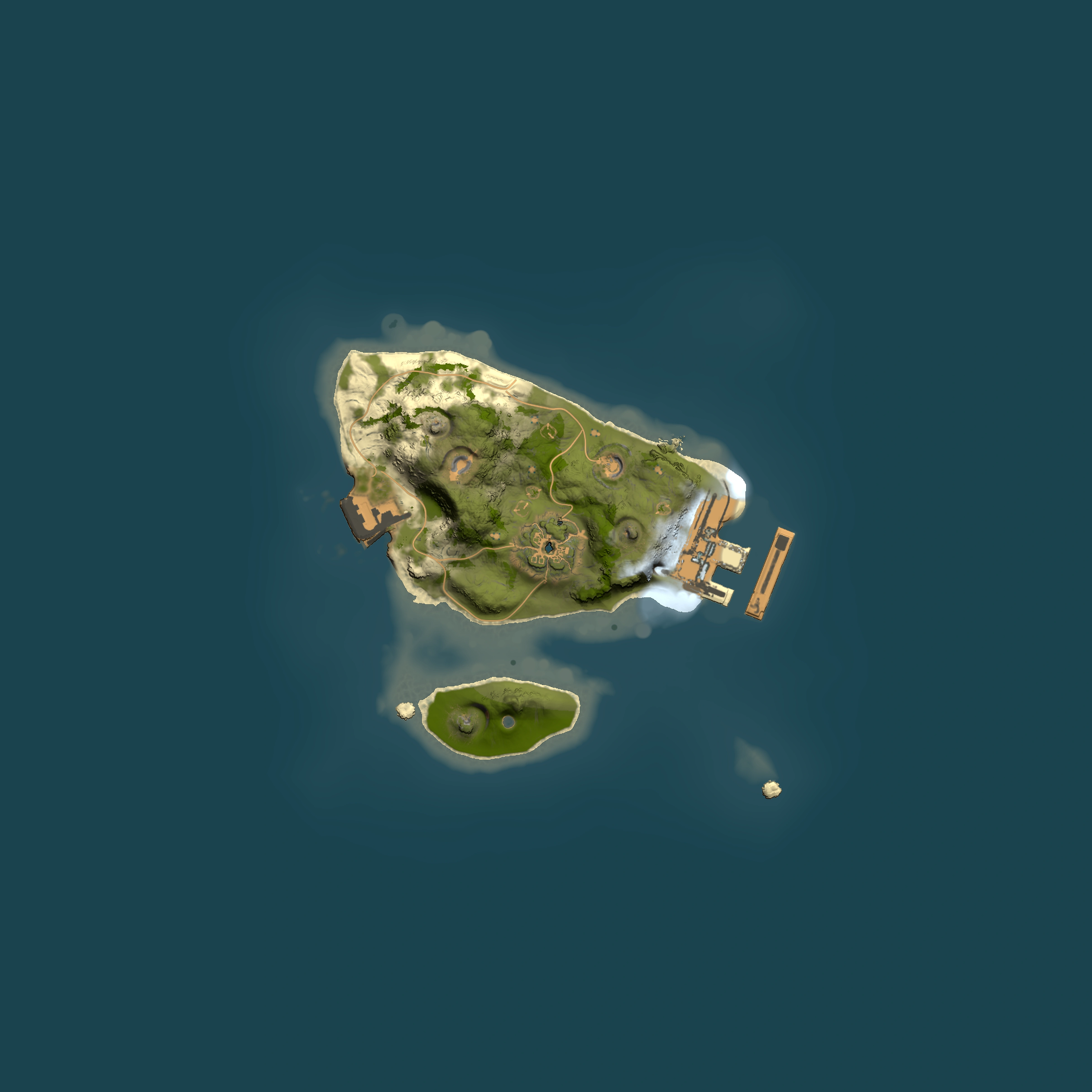 Full top-down render of Rust map seed 1658014684, 1500x1500m